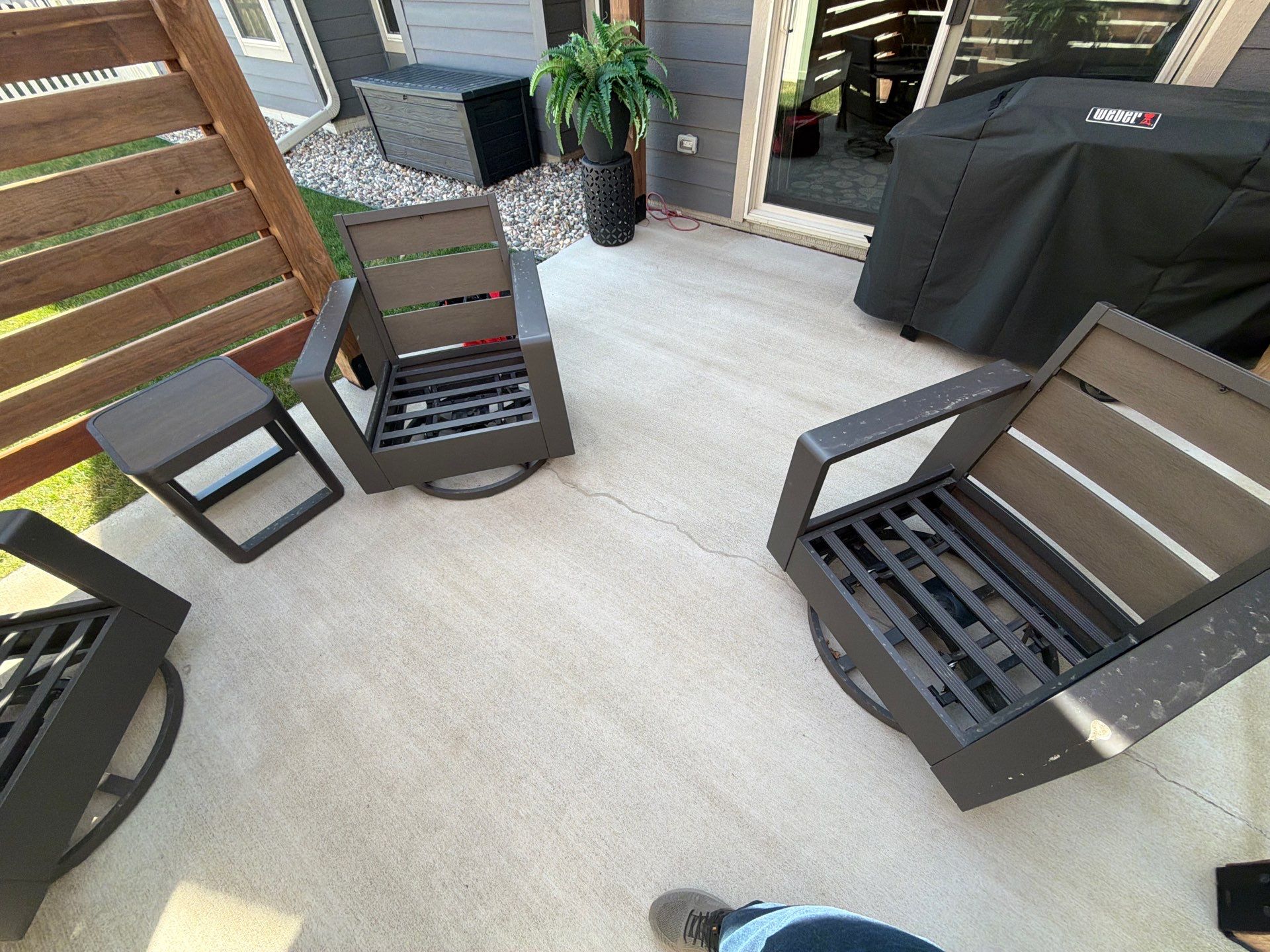Textured Concrete Patio Coating and Custom Privacy Pergola in Sioux Falls by Select Painting, Coatings & Garage Cabinets