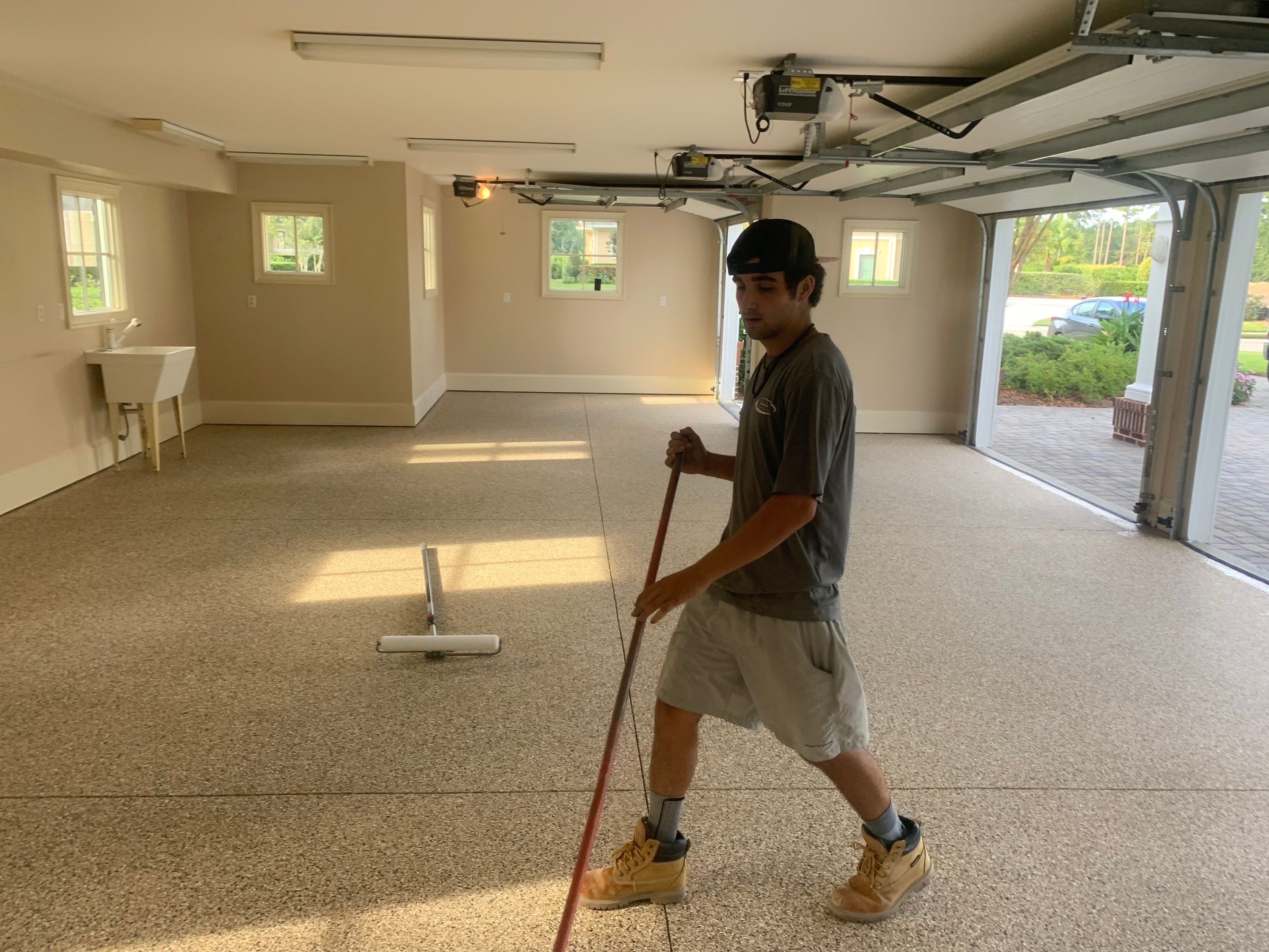 Garage TransFLOORmation using Sandstone by Innovative Concrete Coatings 