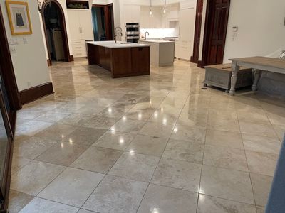 Polished Travertine Floor Restoration for Gulf Shores Residence