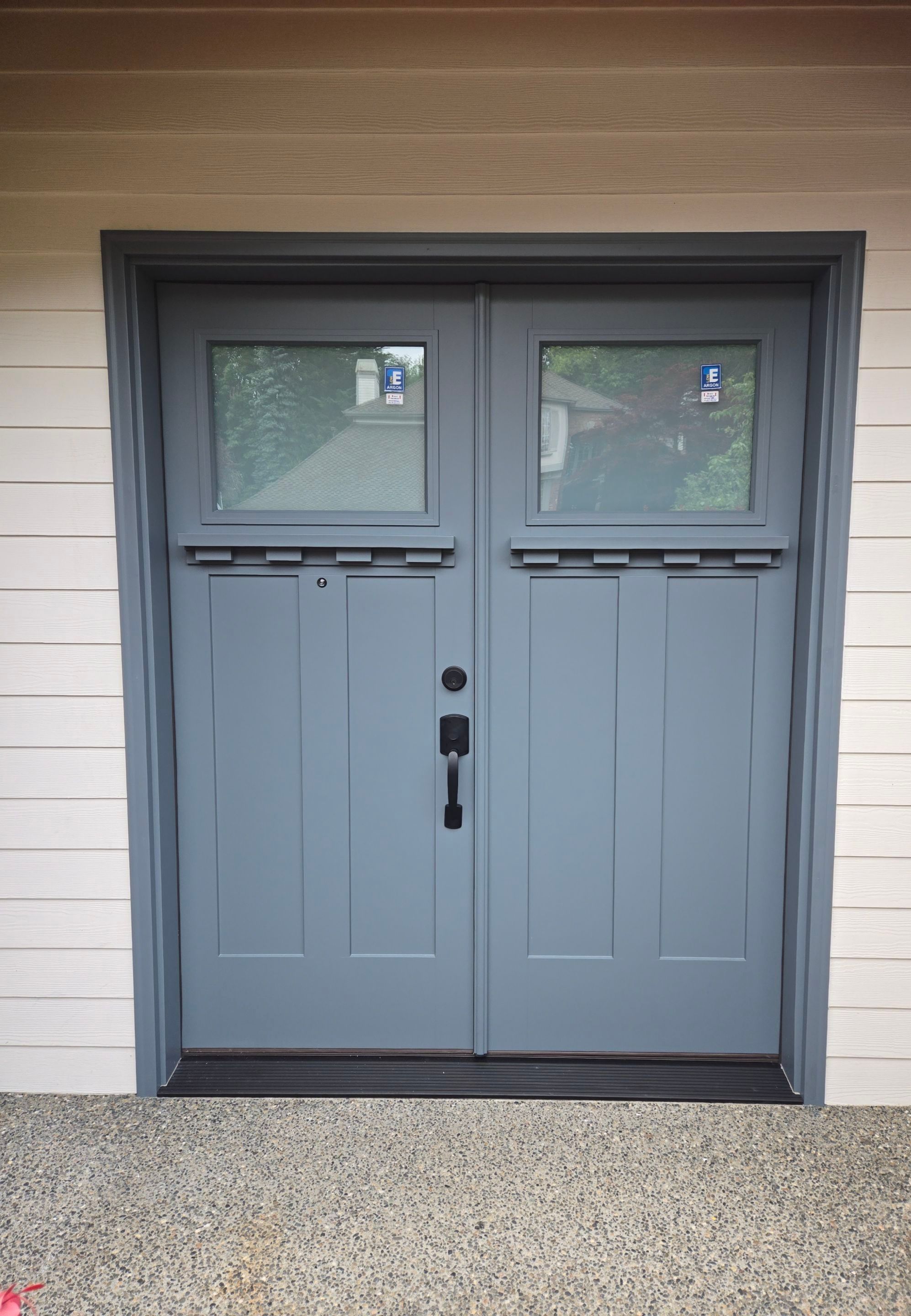 Double Entry Door Installation With Glass Inserts in Bellevue