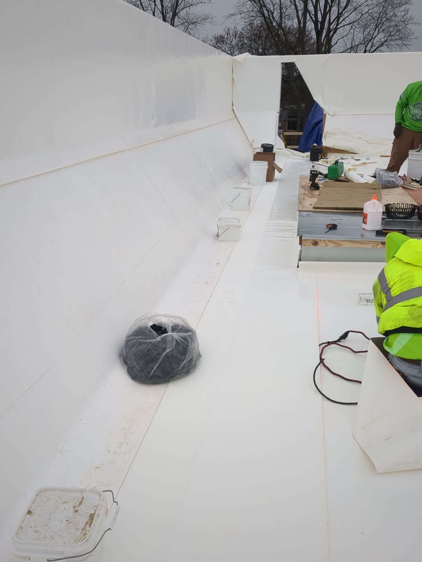 Commercial Roofing Installation using Duro-Last 50 mil PVC by 3 Daughters Construction 