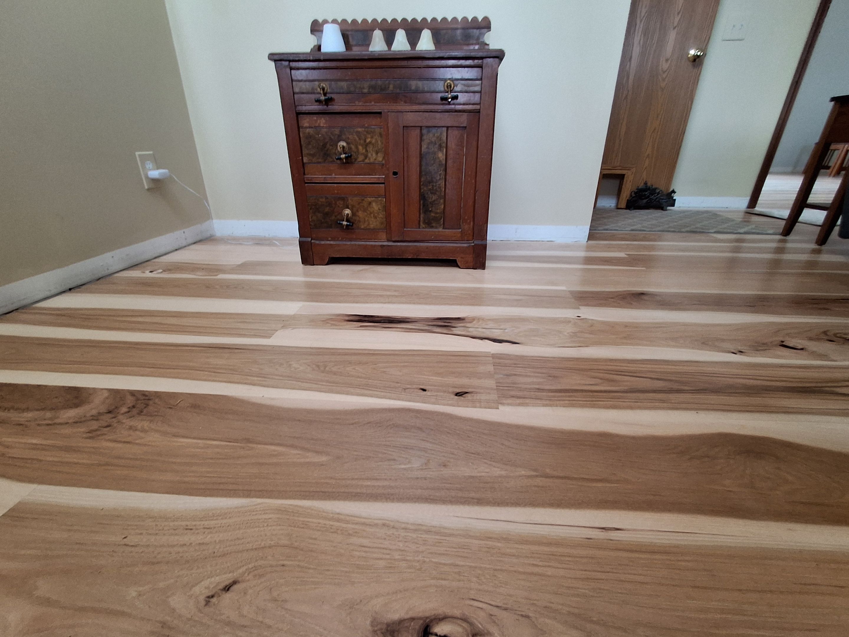 Wide plank natural calico hickory by Ann Arbor Hardwoods 