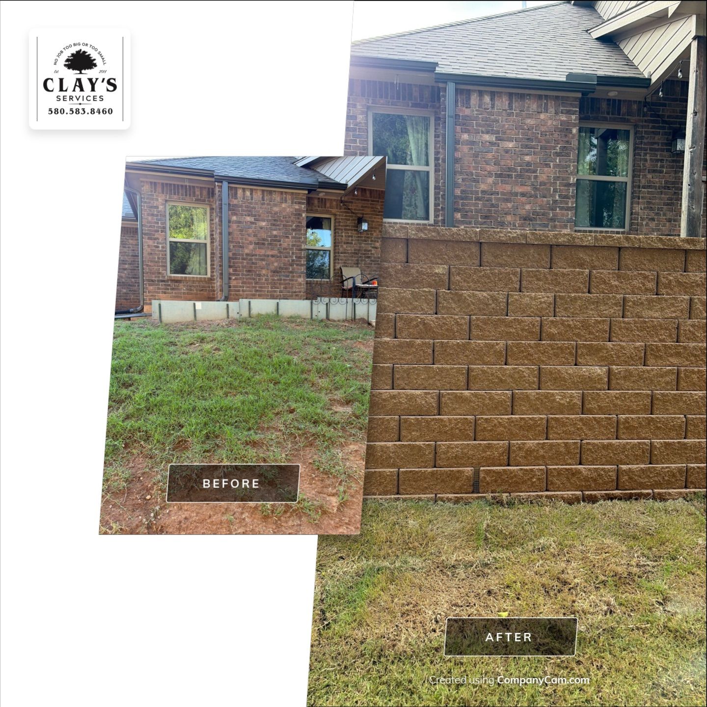 Custom Segmental Block Retaining Wall and Sod Installation in Lawton by Clays Services Inc