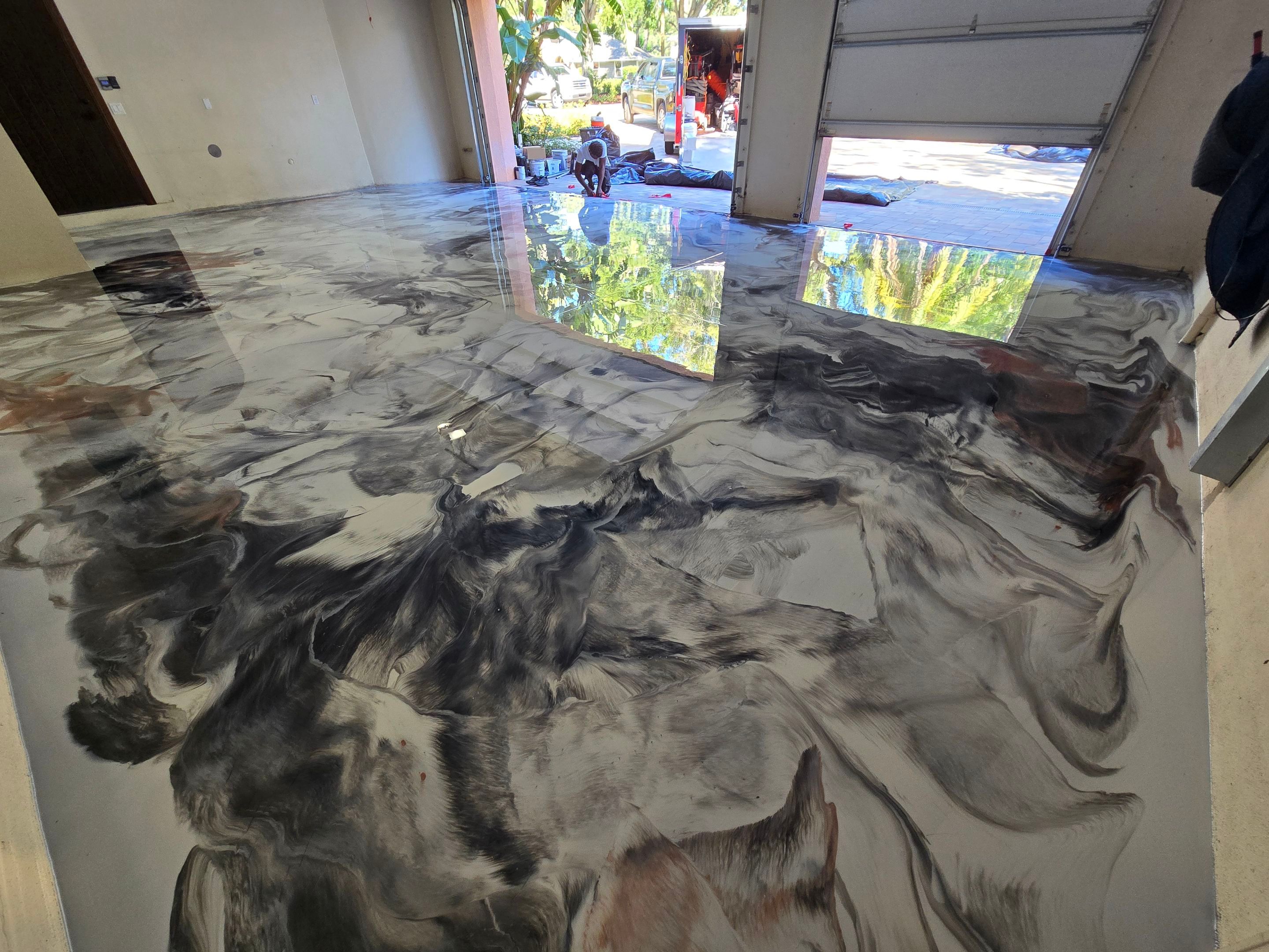 High-Gloss Black & White Metallic Marble Finish by Performance Floors & Coating