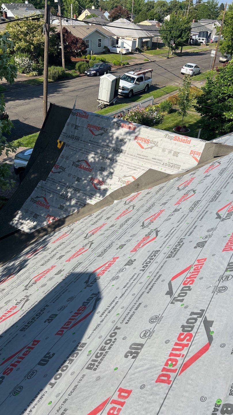 Residential Roof Installation with Added Insulation Barrier  using Malarkey Vista AR Shingles (Color: Storm Grey) by Orezona Building & Roofing Company, Inc.