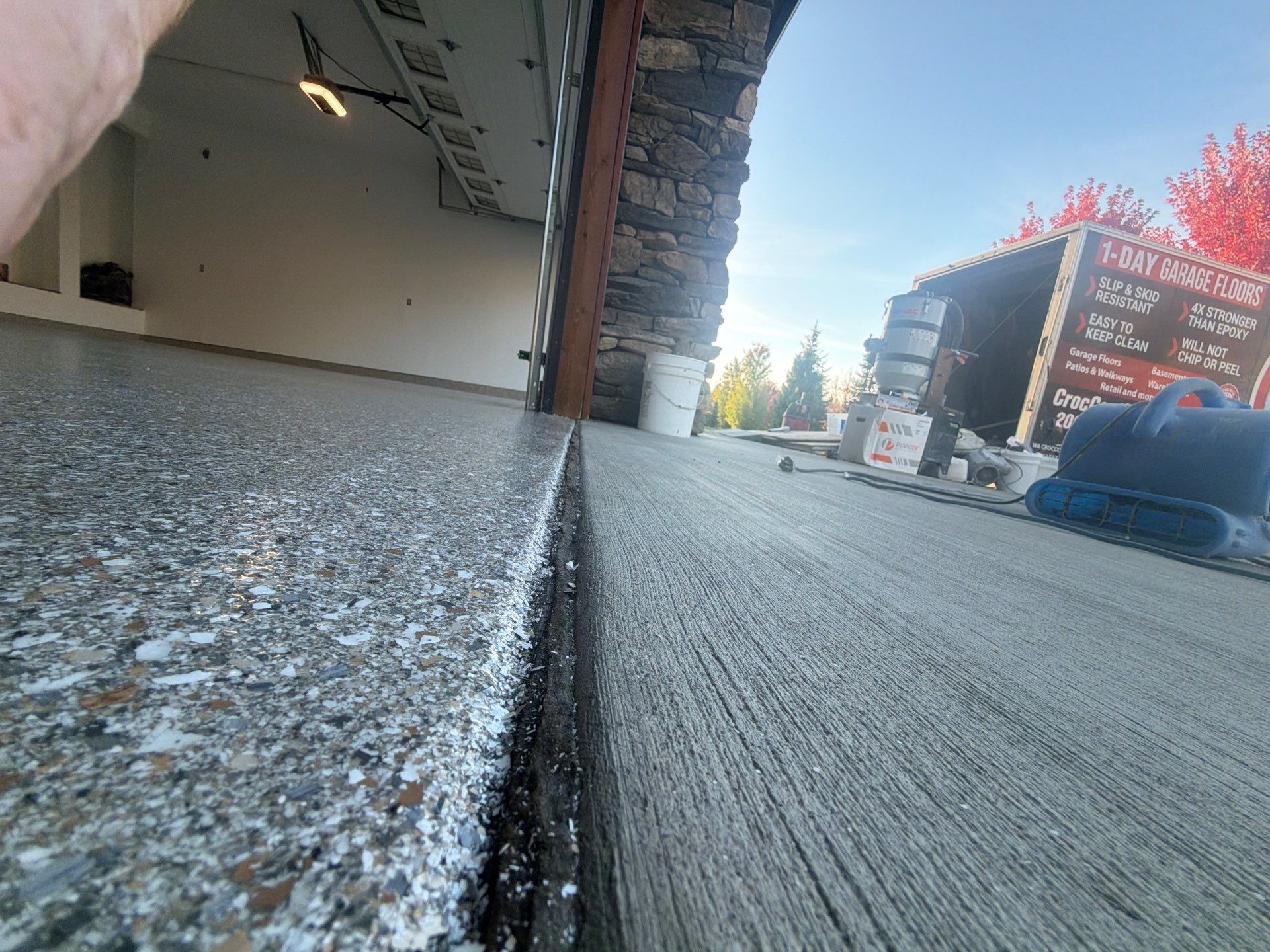 Polyaspartic Garage Floor Coating with Vinyl Flakes in Hayden by Croc Coatings, LLC