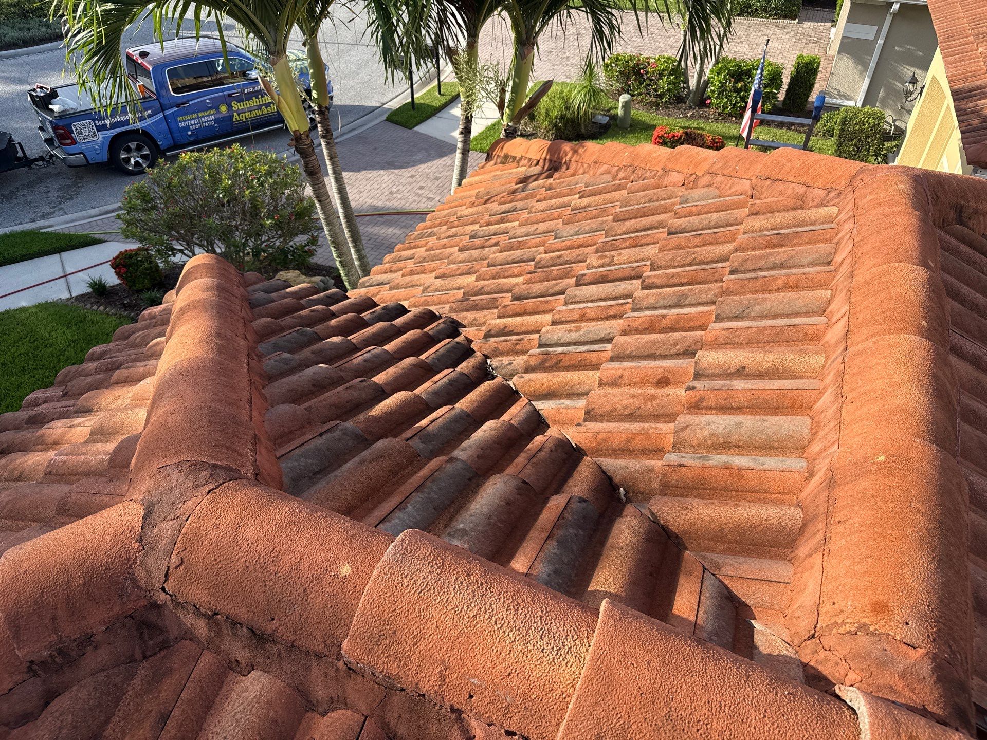 Soft Wash Tile Roof Cleaning in Sonoma Community, Sarasota, FL by Sunshine AquaWash