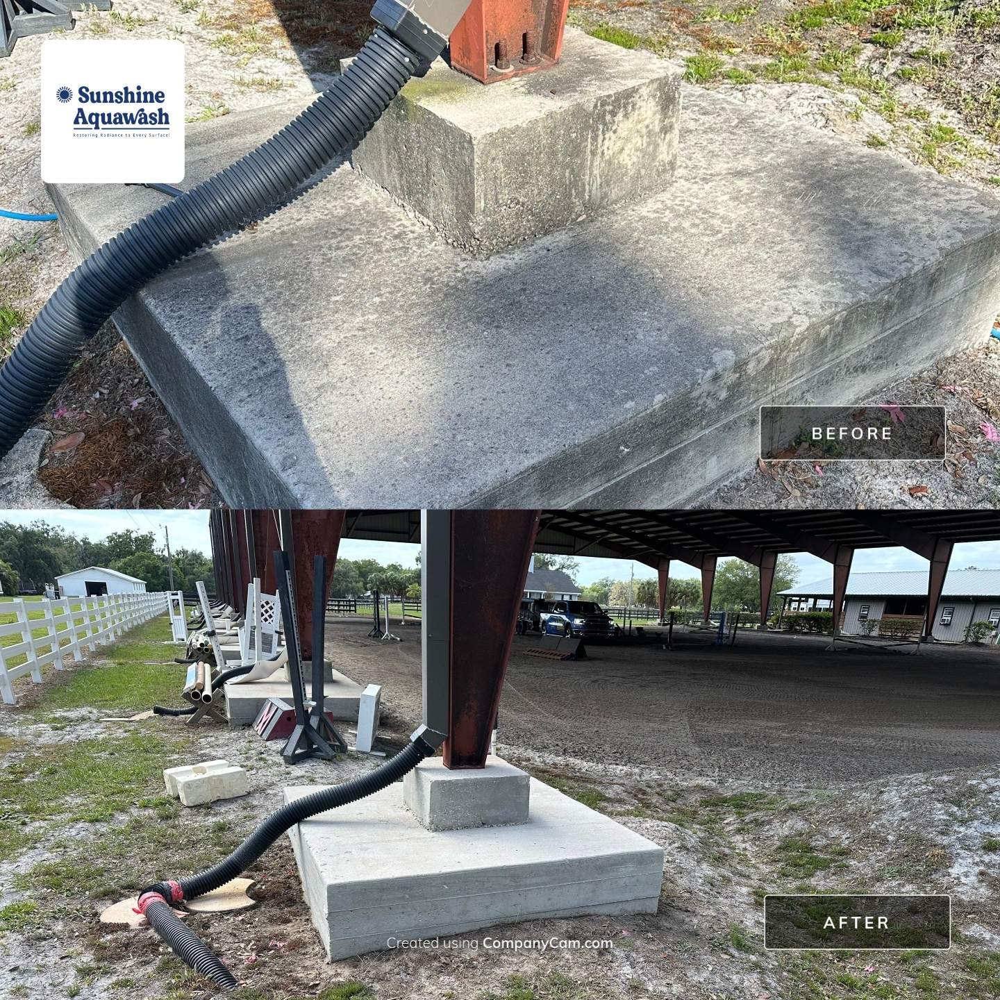 Vinyl Horse Fence & Concrete Pier Cleaning at Lesley Cox Equestrian, Parrish, FL | Sunshine AquaWash by Sunshine AquaWash