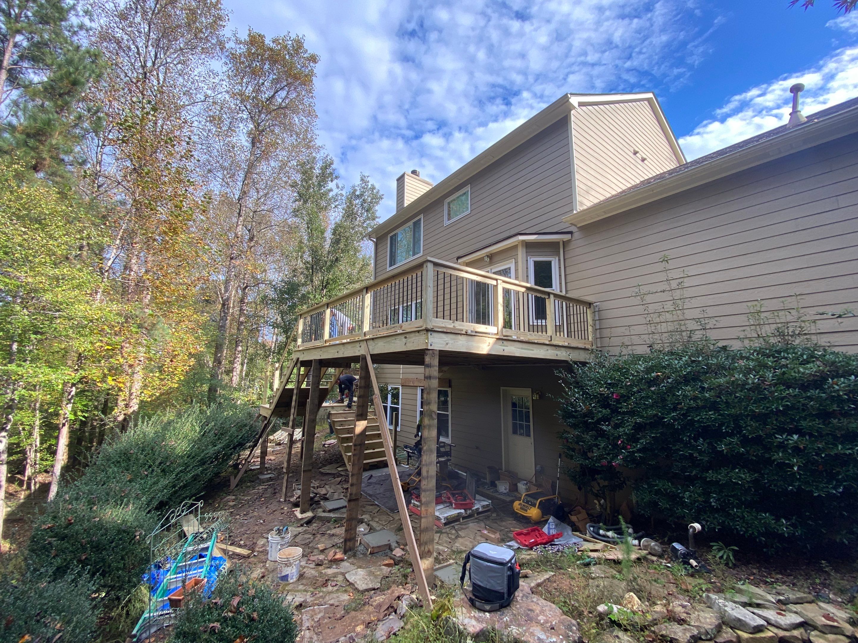Elevated Wooden Deck and Staircase Construction in Cumming by Swift Home Renovations