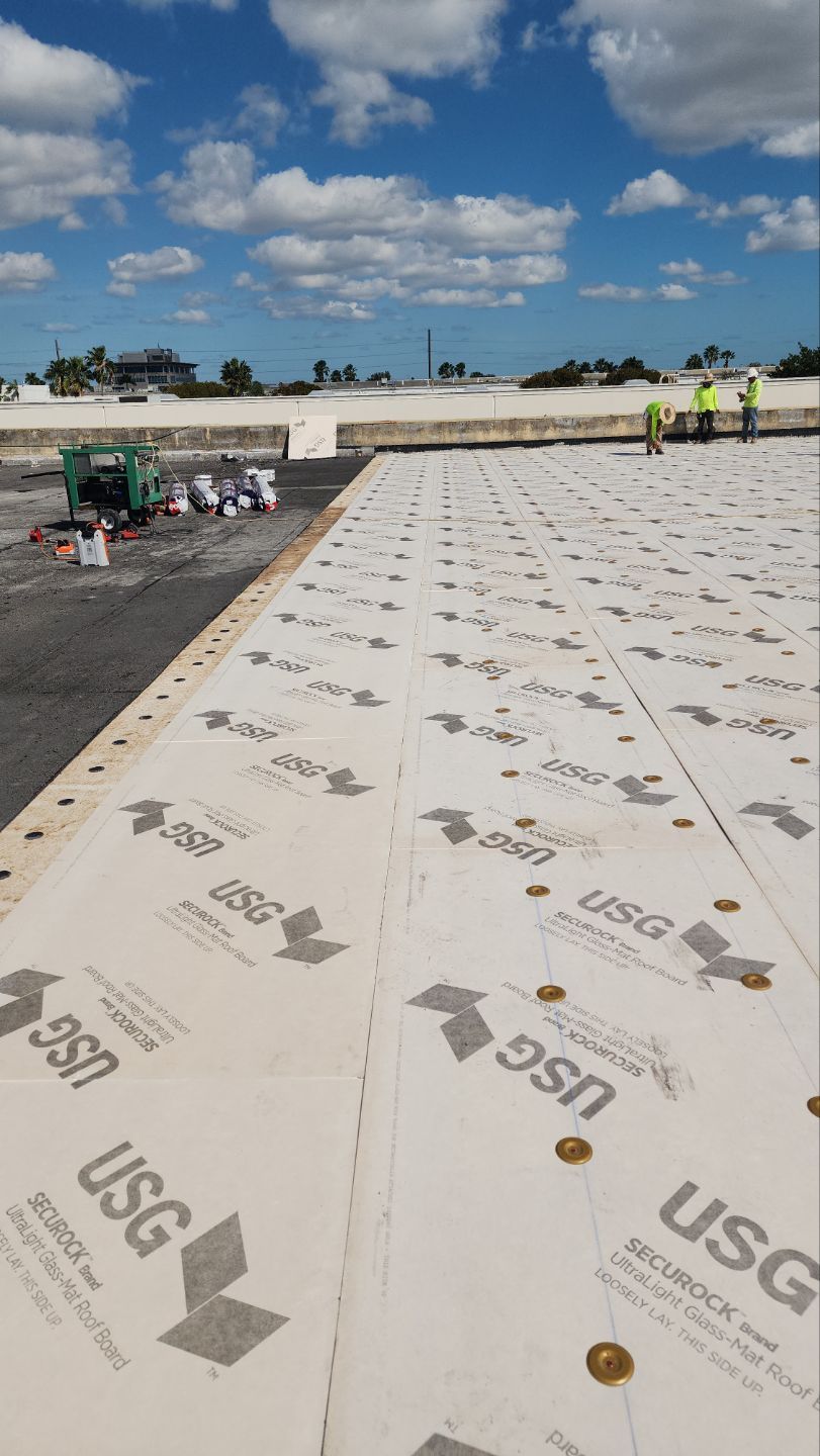 White TPO Membrane Roof Replacement at Doral Commercial Building by AJF ROOFING INC