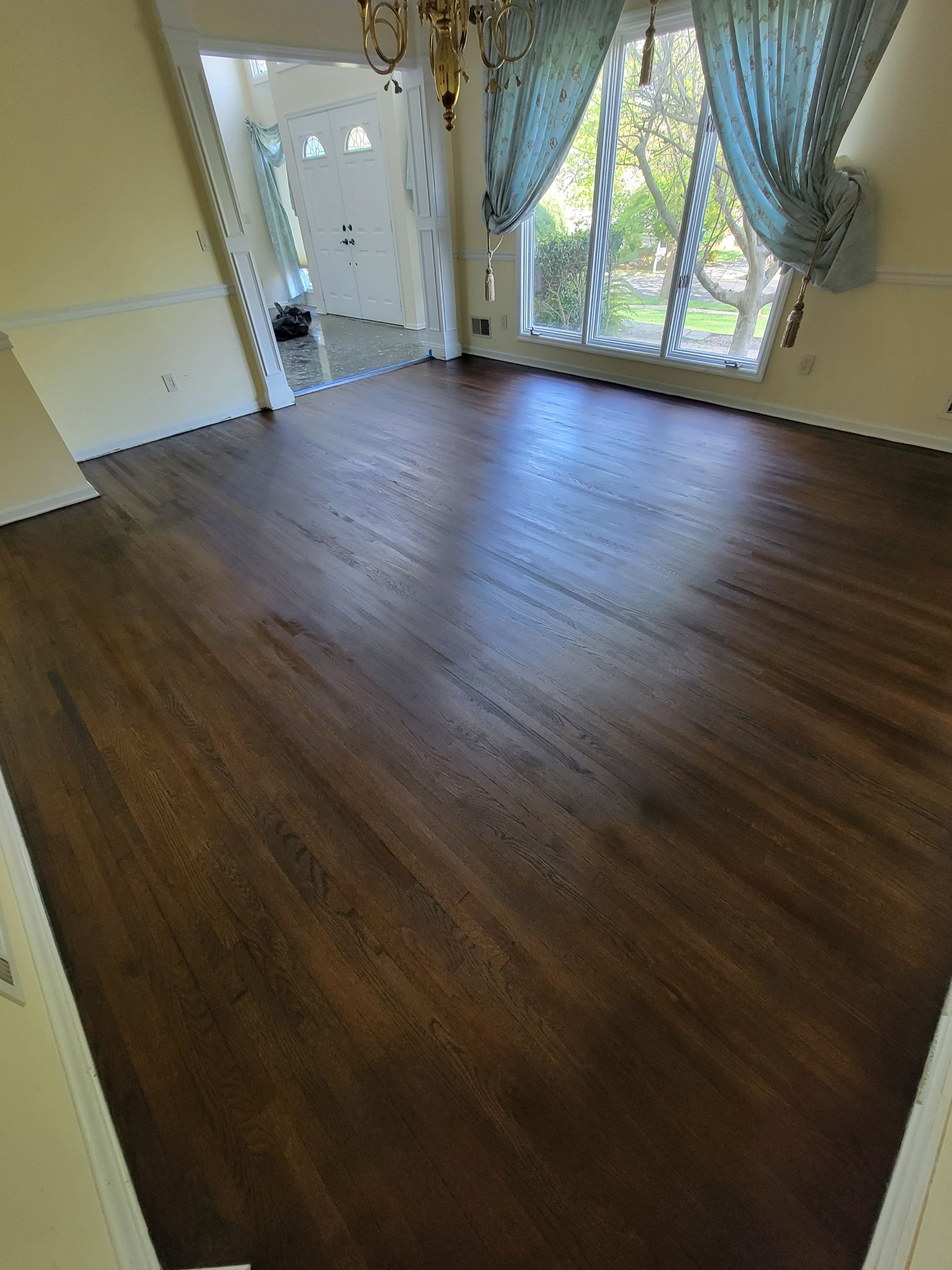 Red Oak refinished with DuraSeal Jacobean Stain and Bona Semi Gloss by Footprints Floors Morristown