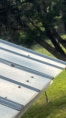 Metal roof edge with tree in background