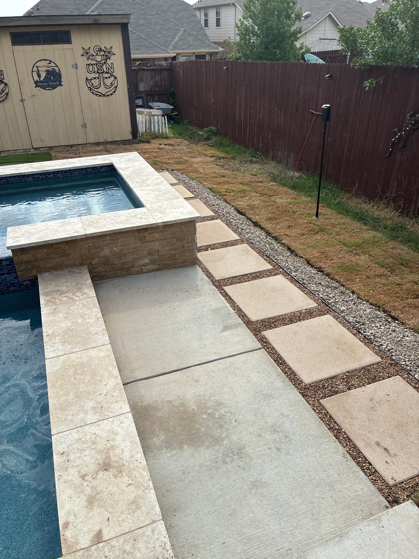 Geometric Pool with Raised Spa and Spillway by Pinnacle Pools and Spas - DFW