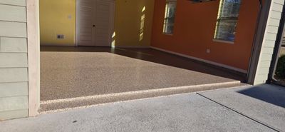 Garage floor transformation using outback color flake