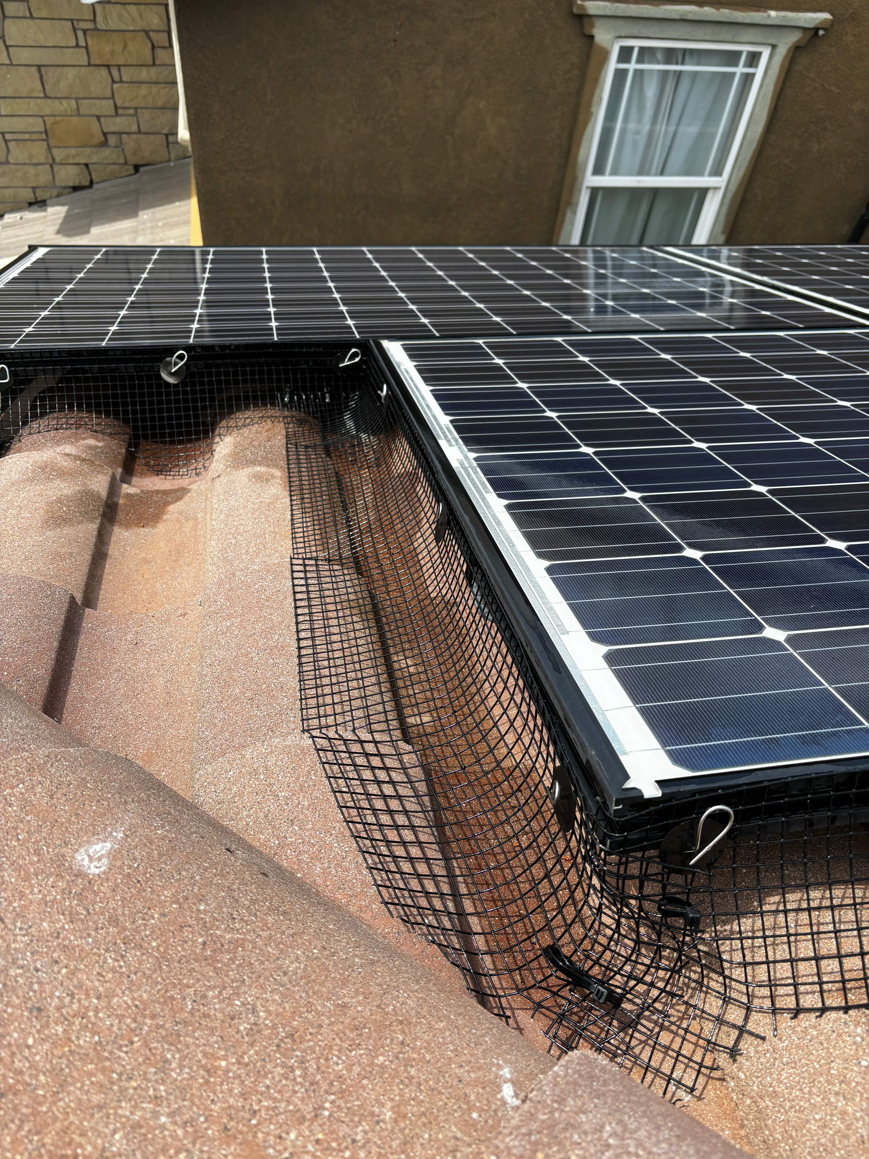 Completed Solar Panel Bird Proofing Project in Fontana Ca by Palm Coast Solar Cleaning