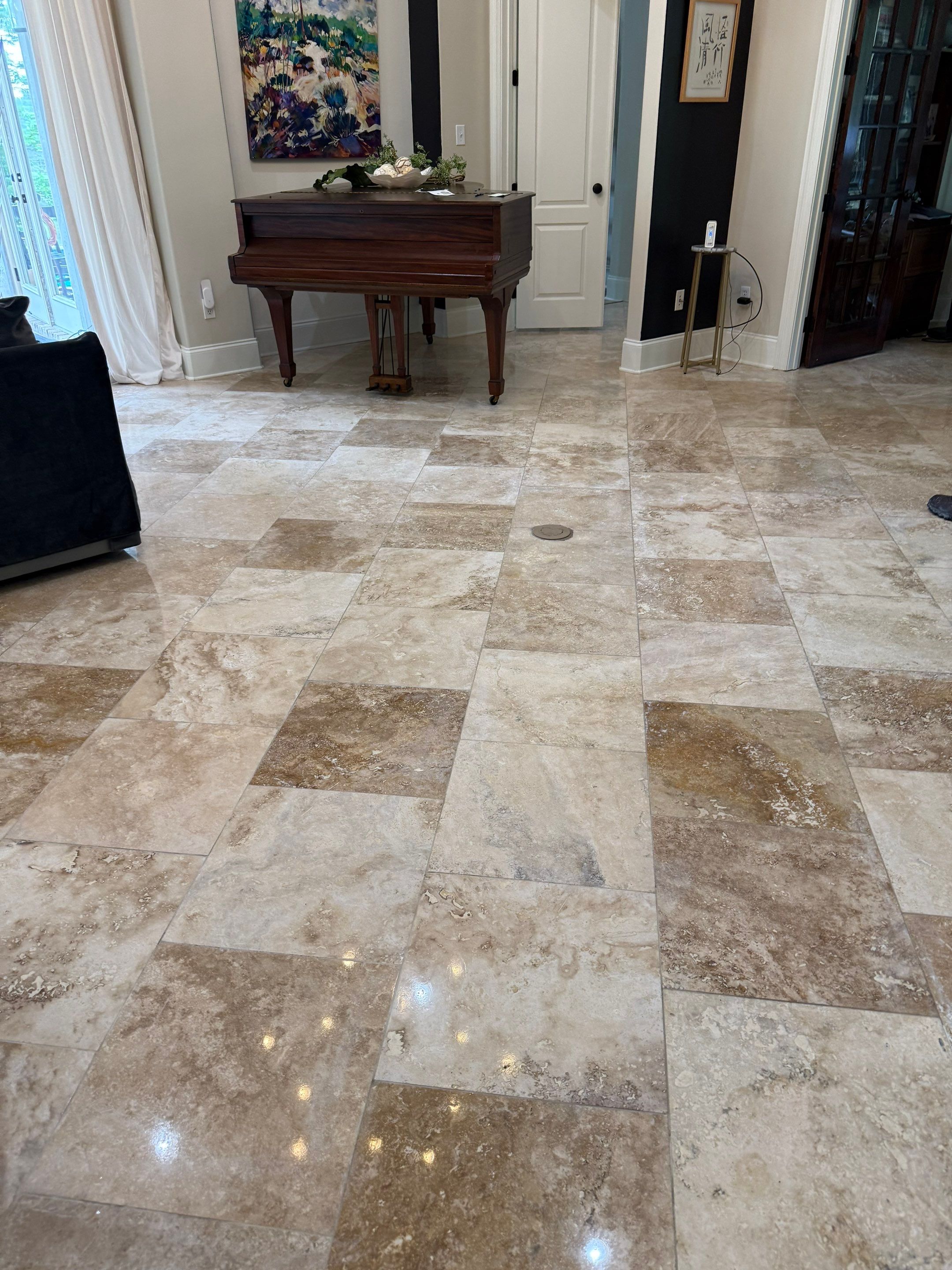 Travertine Floor Restoration in Gautier, Mississippi by Cornerstone Hard Surface Restoration