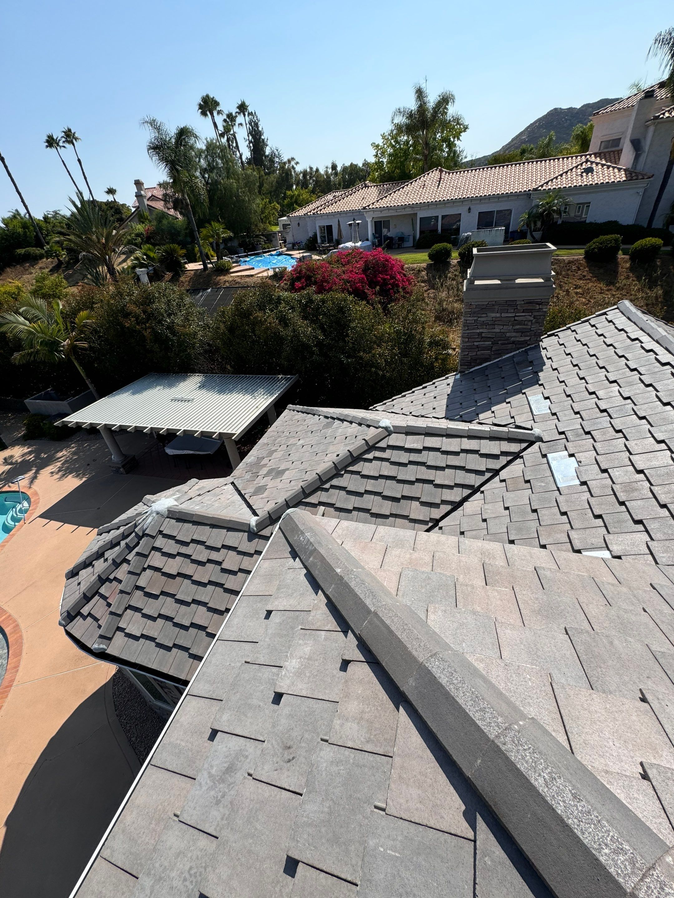 Full Roof Replacement Featuring Staggered Eagle Concrete Tiles in Poway by Reliable Roofing San Diego Inc.