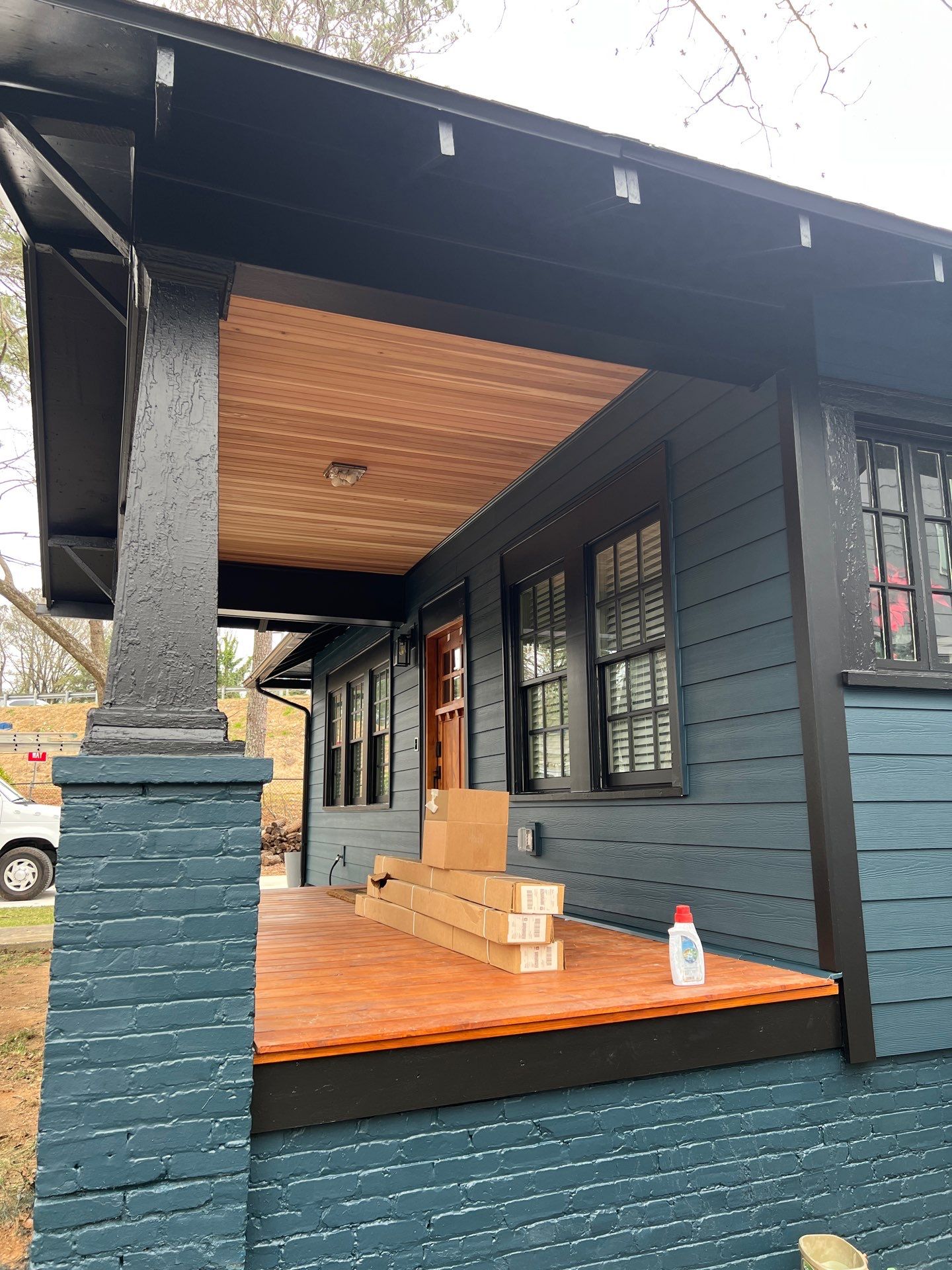 Cedar Tongue & Groove Porch Ceiling Installation Plus James Hardie Siding Replacement by Nelson Exteriors