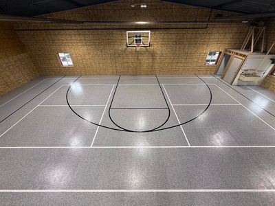 Custom Polyurea Shop Floor with Basketball Court Lines in Rock Valley