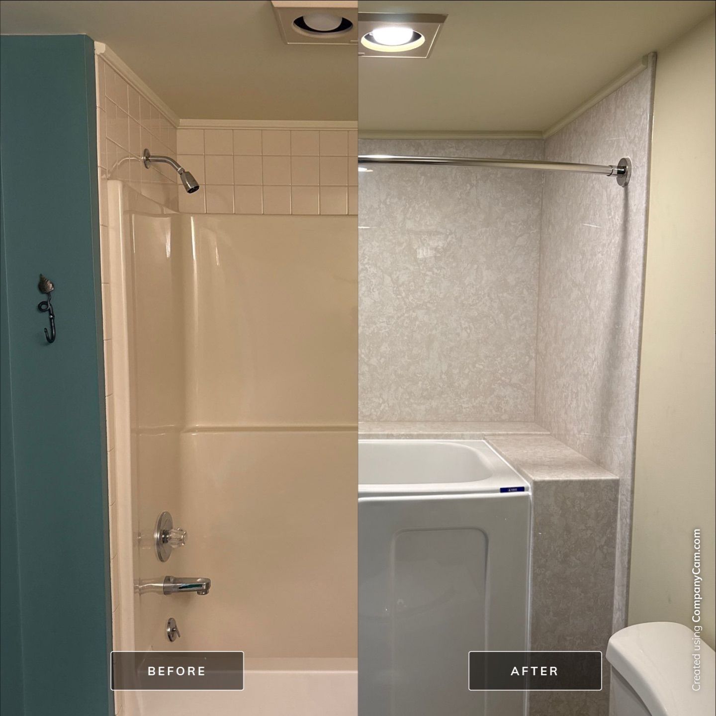 Walk-In Tub Installation with Marbled Surrounds in Leland by Rainbow Seamless Systems