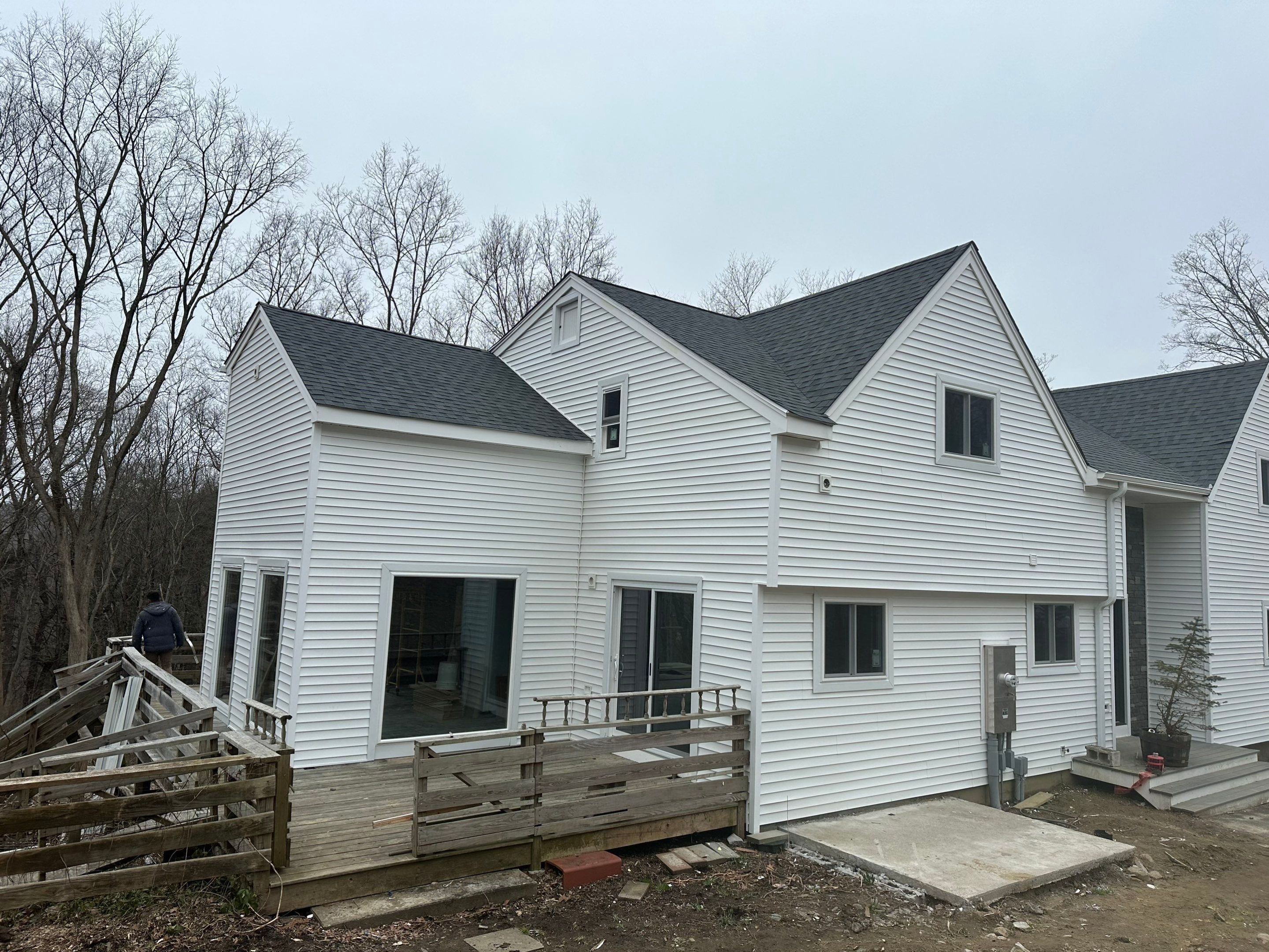 Residential Roofing Installation using Owens Corning TruDefinition Duration AR - Estate Gray & White Double 4 Siding by A Plus Exterior