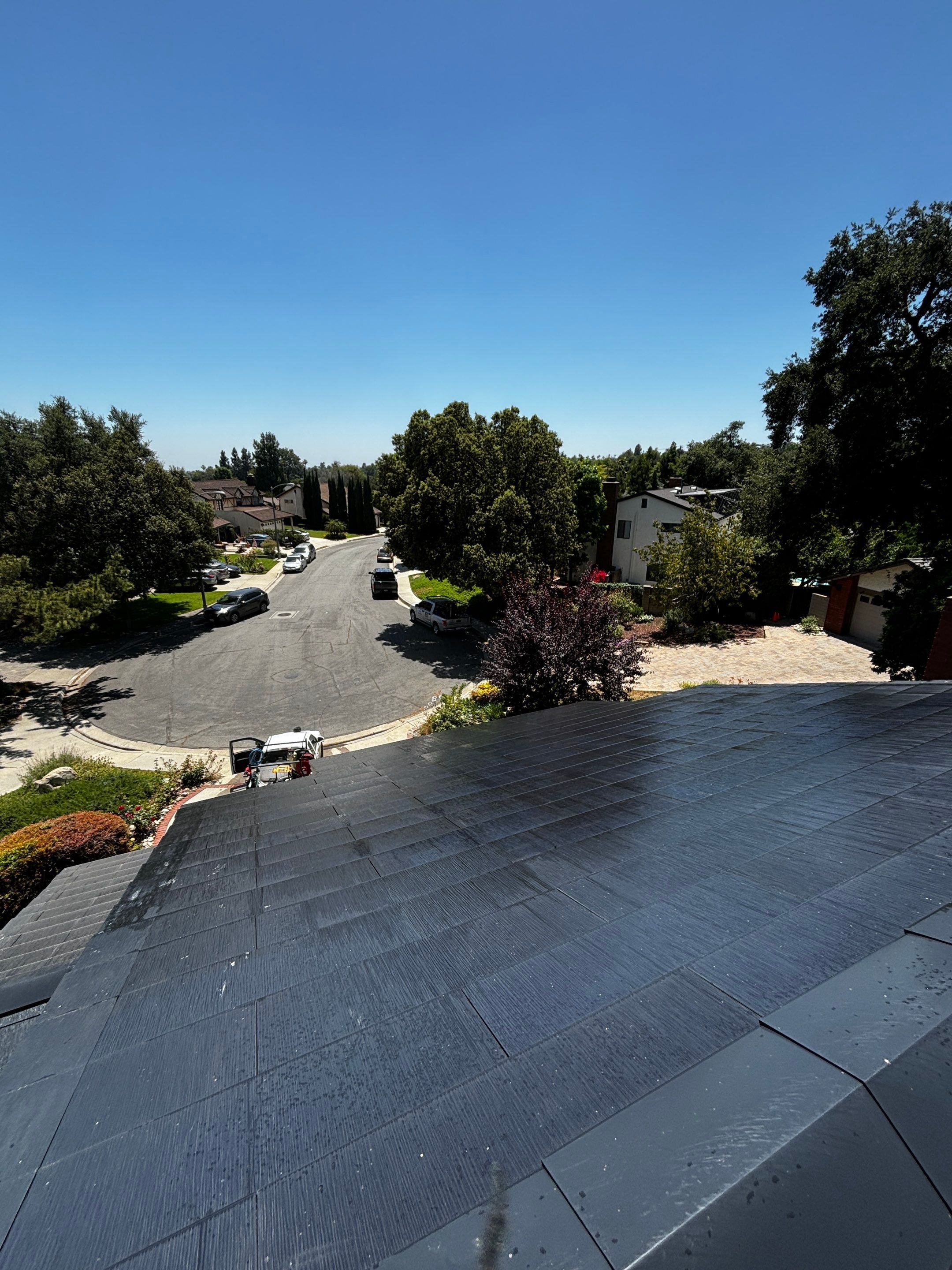 Tesla Roof Cleaning in Pasadena California by Palm Coast Solar Cleaning