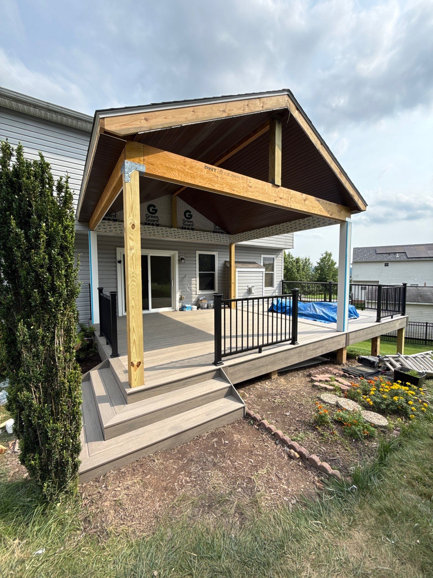Custom Composite Deck Build with Gabled Roof in Jefferson Hills by Cousins Roofing Siding & Decks