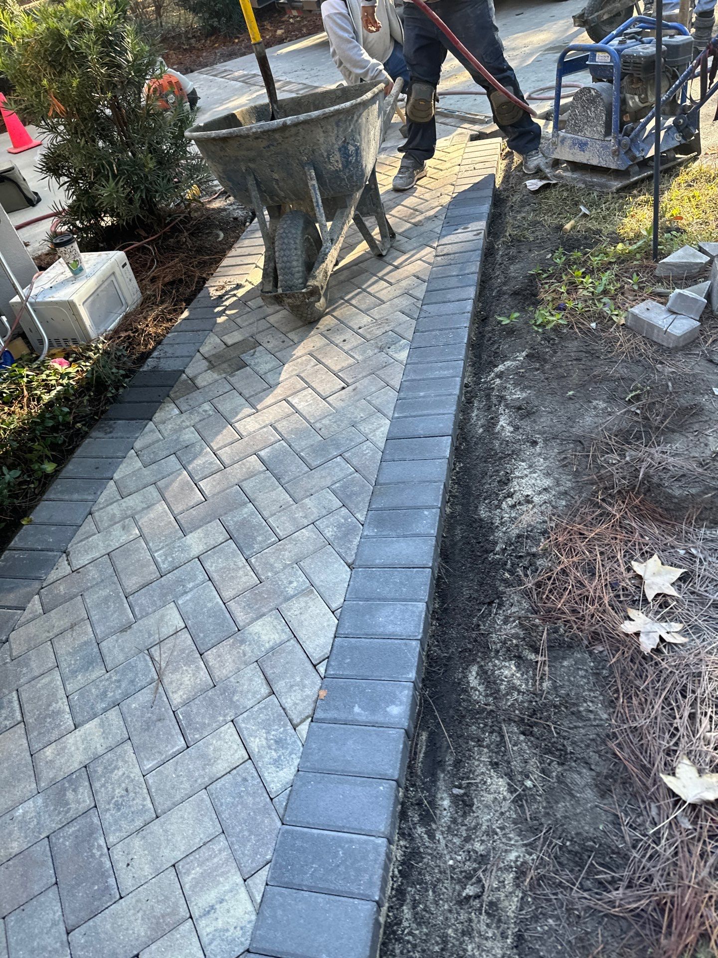 Custom Herringbone Paver Walkway Replacement in Hilton Head Island by Lowcountry Scapes, LLC