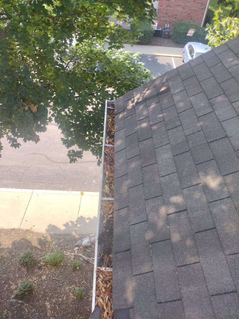 Commercial gutter cleaning Chicago, IL before photo with filled gutters