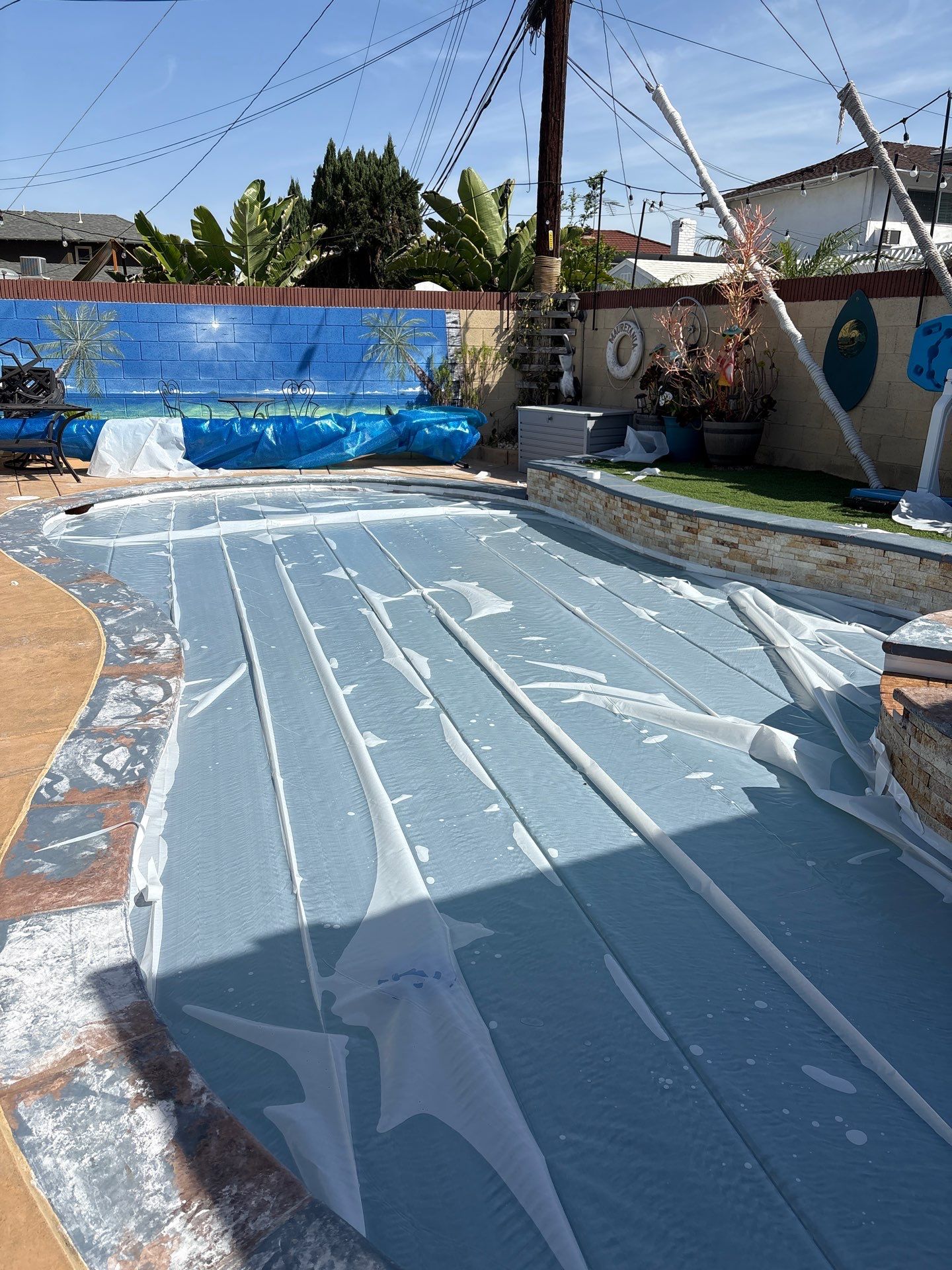 Sandblast & Staining Pool Deck In by La Power Washing Inc