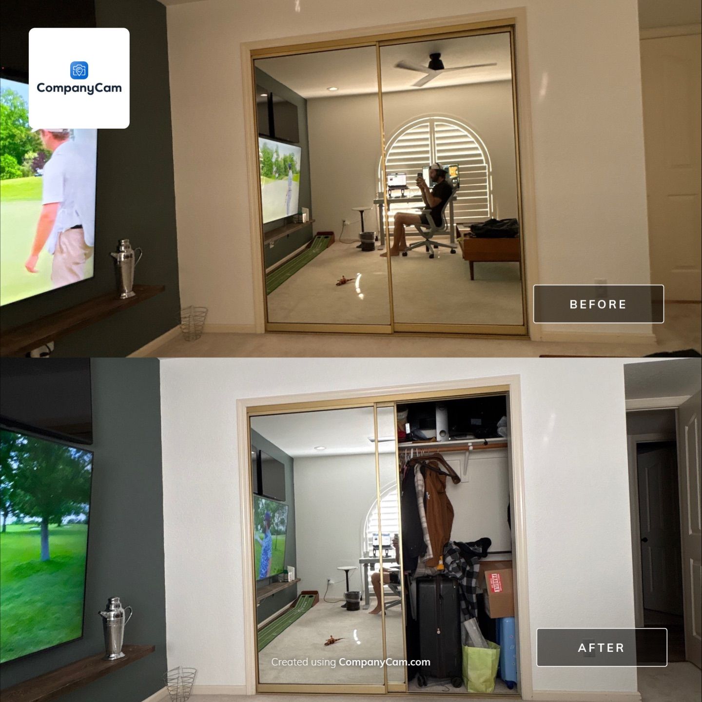 Custom Home Office Setup and Media Wall Integration in Phoenix by CompanyCam Sales Demo