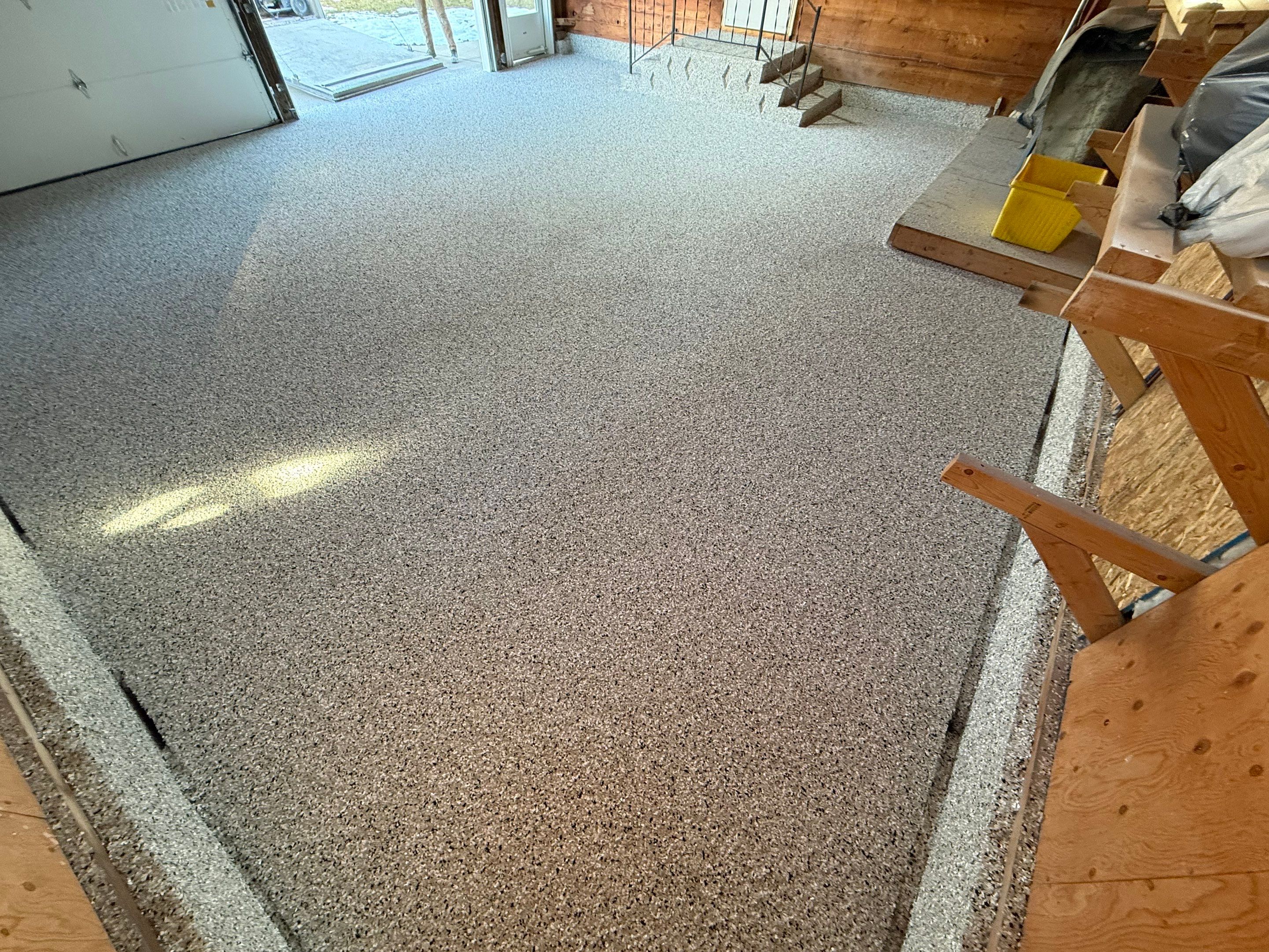 Multi-Colored Epoxy Garage Floor Coating and Concrete Stair Restoration by Select Painting, Coatings & Garage Cabinets