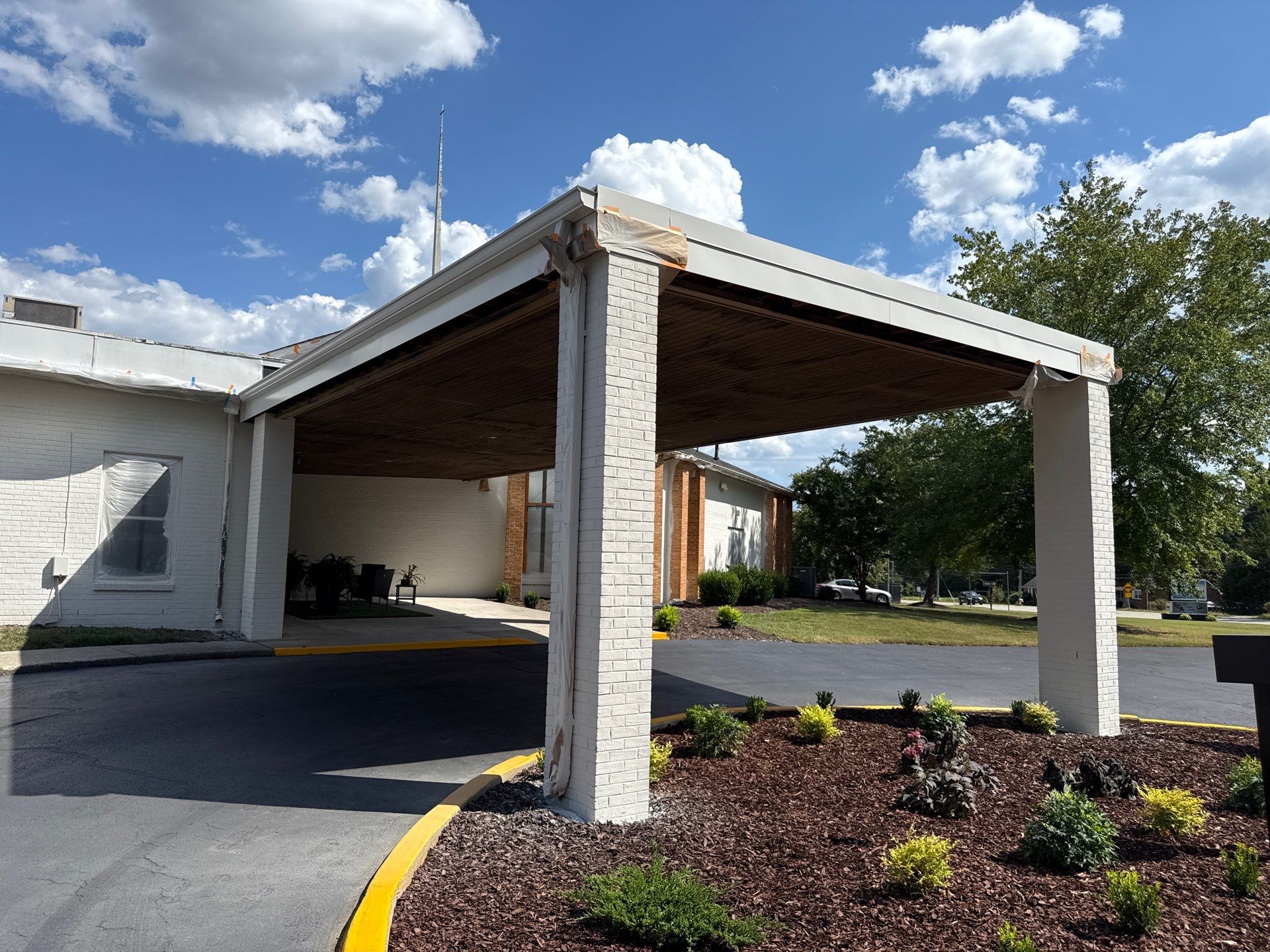Church Exterior Brick Painting with Romabio Masonry Flat by Highfill Painting