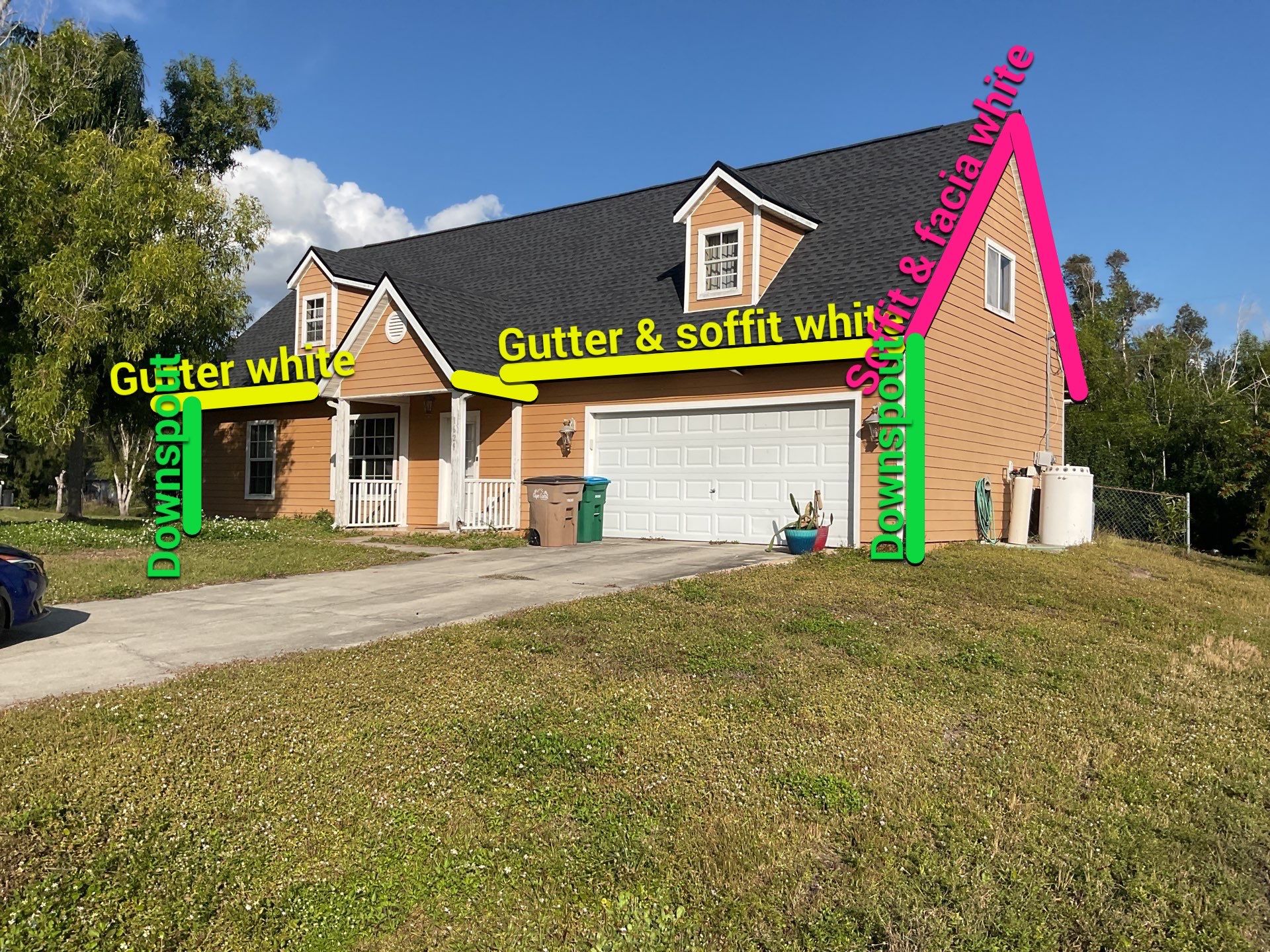 Soffit & Fascia White + New Downspouts by Gutter Professors