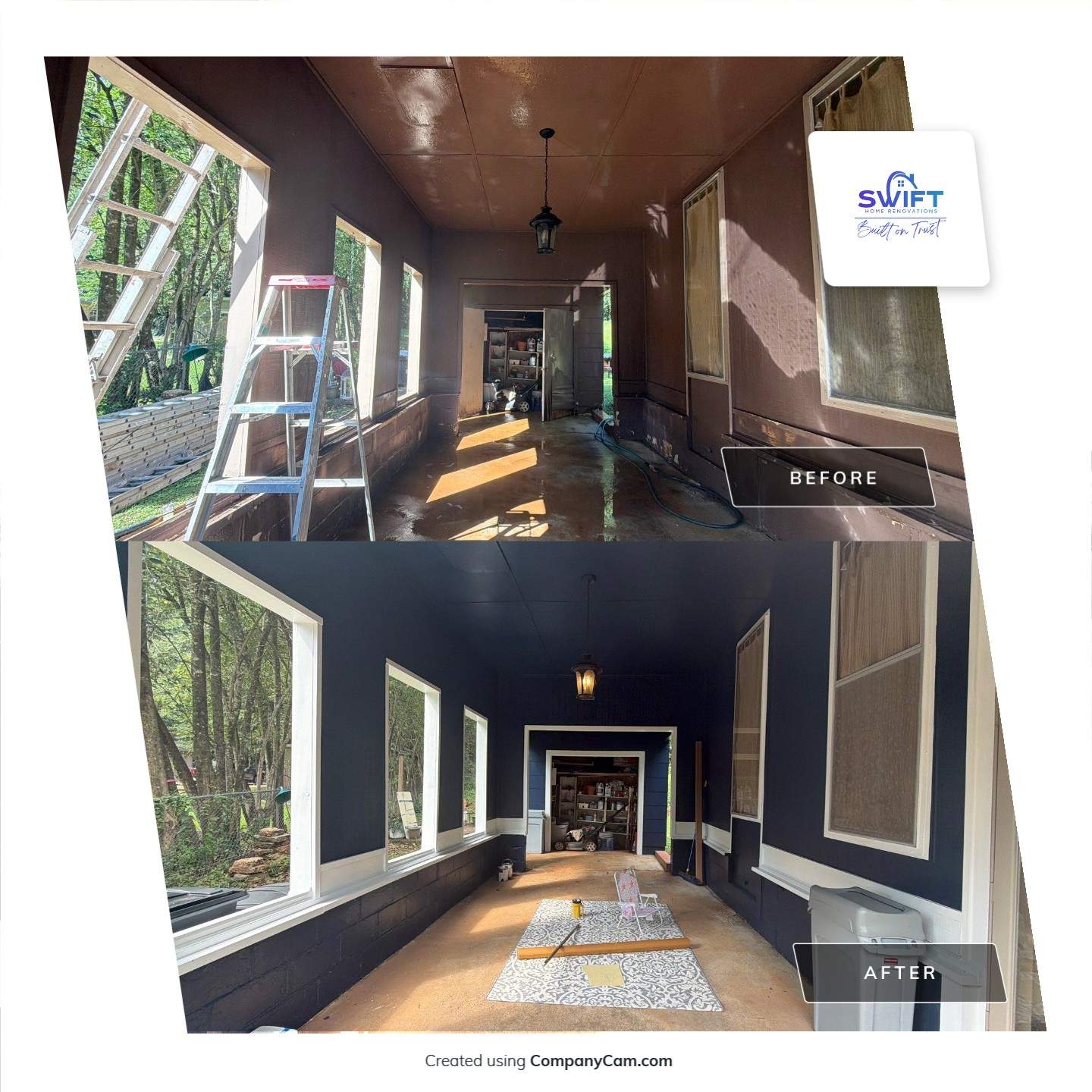 Full Exterior Repaint with Navy Blue and White Trim by Swift Home Renovations