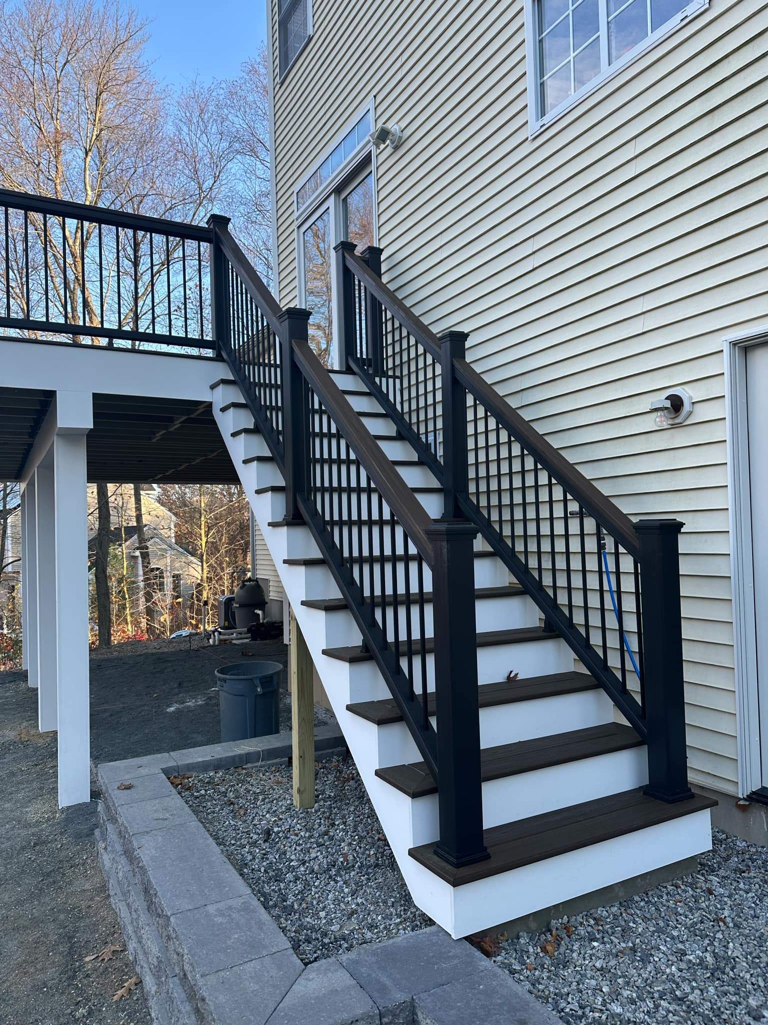 Deck Replacement, Trex Tropical Spiced Rum, Transcend Cocktail rail, Rainescape, pvc wrapped posts by DiGiorgi Roofing and Siding Inc