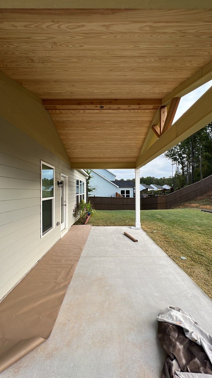 Custom Covered Porch Construction with Finished Wood Ceiling in Acworth by Swift Home Renovations
