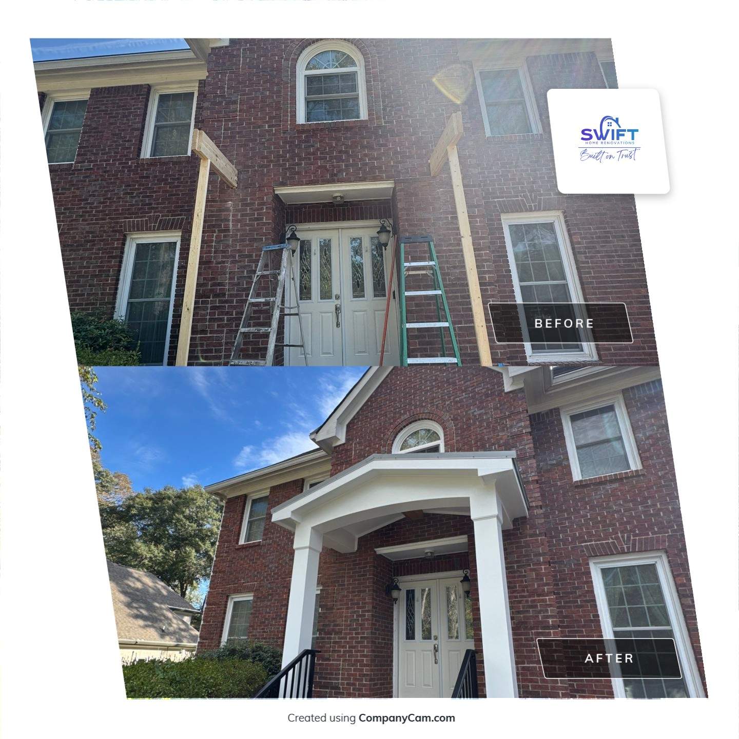 Custom Front Entry Portico Installation in Marietta by Swift Home Renovations 