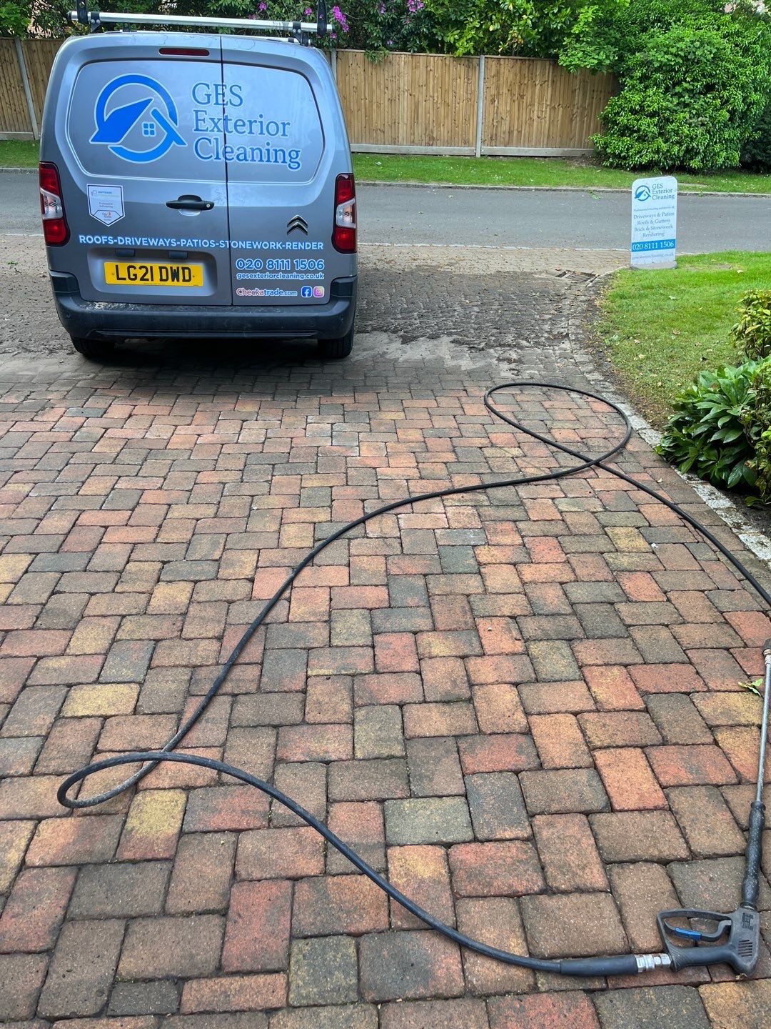 Driveway and stonework cleaning. using honda 21 ltr/min by Ges Exterior Cleaning ltd