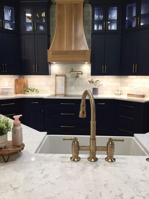 Spring Branch Kitchen Remodel | Custom Navy Cabinetry & Wood Range Hood