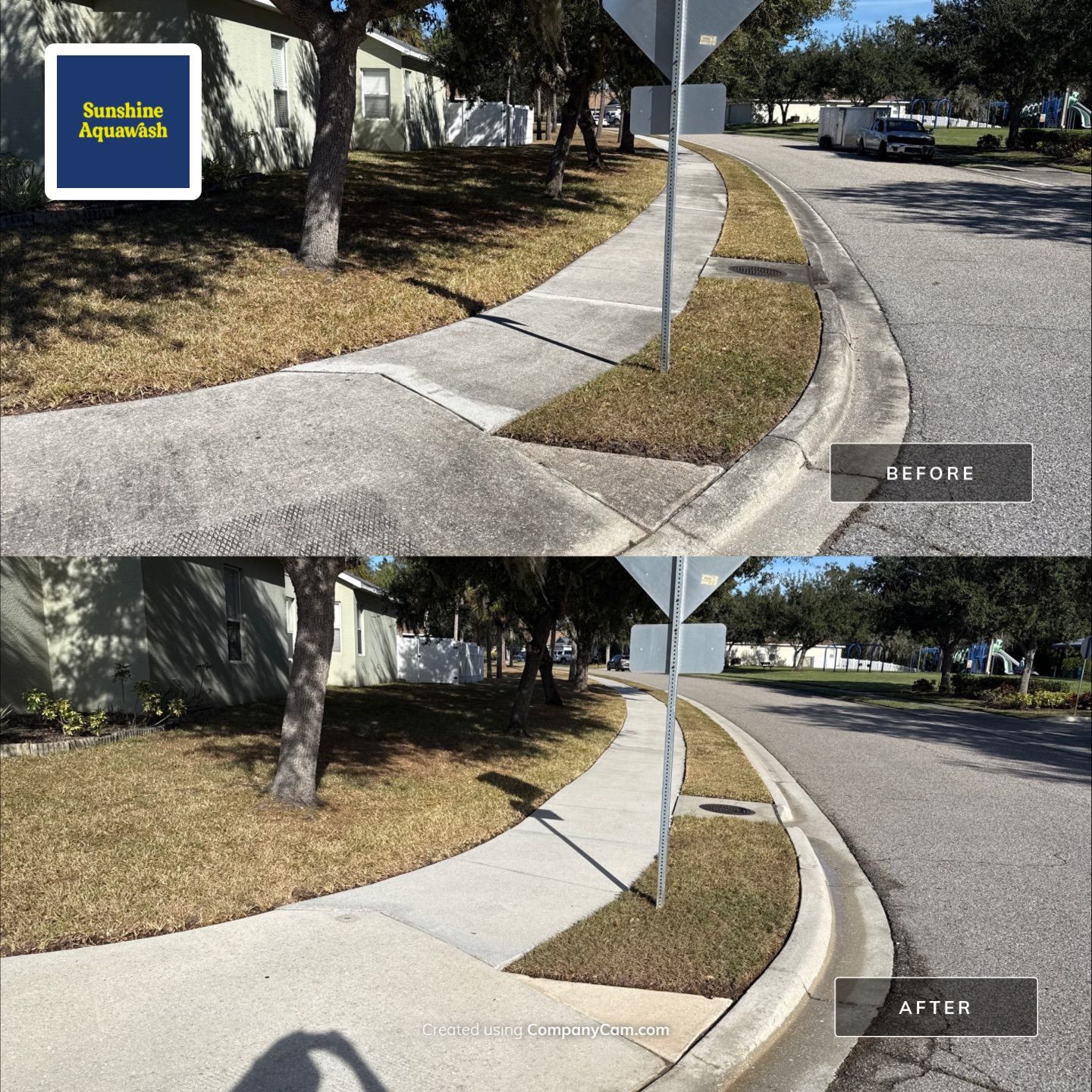 Driveway & Sidewalk Cleaning Transformation | Kingsfield Lakes, Parrish FL by Sunshine AquaWash