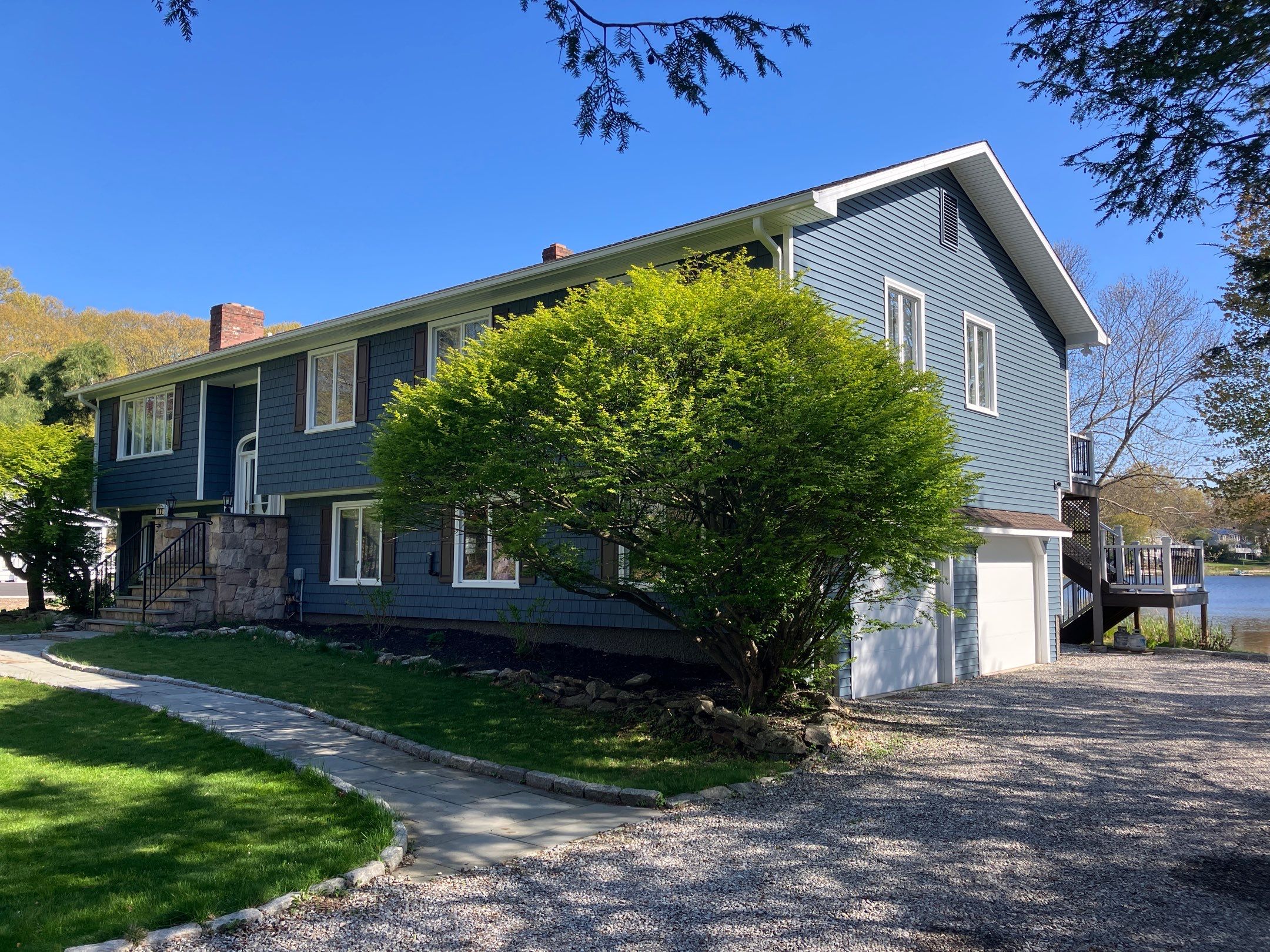 Siding Transformation with Cert Cedar Impressions, D/7 Perfection Straight Bottom, Pacific Blue and Cert Mainstreet D/4 Clapboard, Pacific Blue by DiGiorgi Roofing and Siding Inc