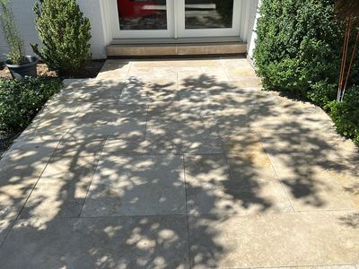 marble patio cleaning and sanding using Polysweep polymeric sand
