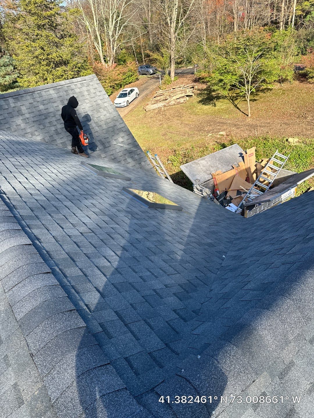 Residential Roofing Installation using Owens Corning TruDefinition Duration AR - Estate Gray & White Double 4 Siding by A Plus Exterior