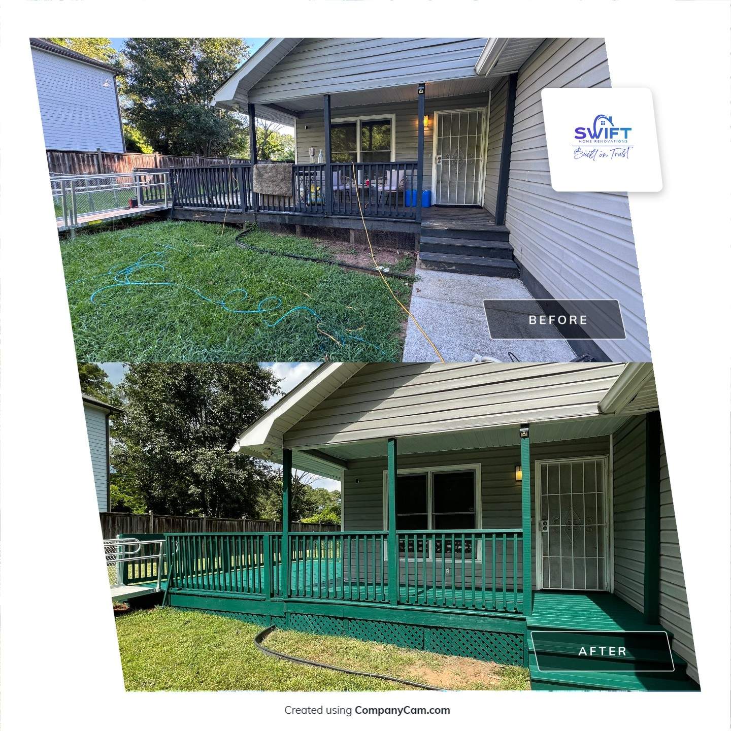 Deck Refinishing and Exterior Painting with Custom Green Finish in Decatur by Swift Home Renovations