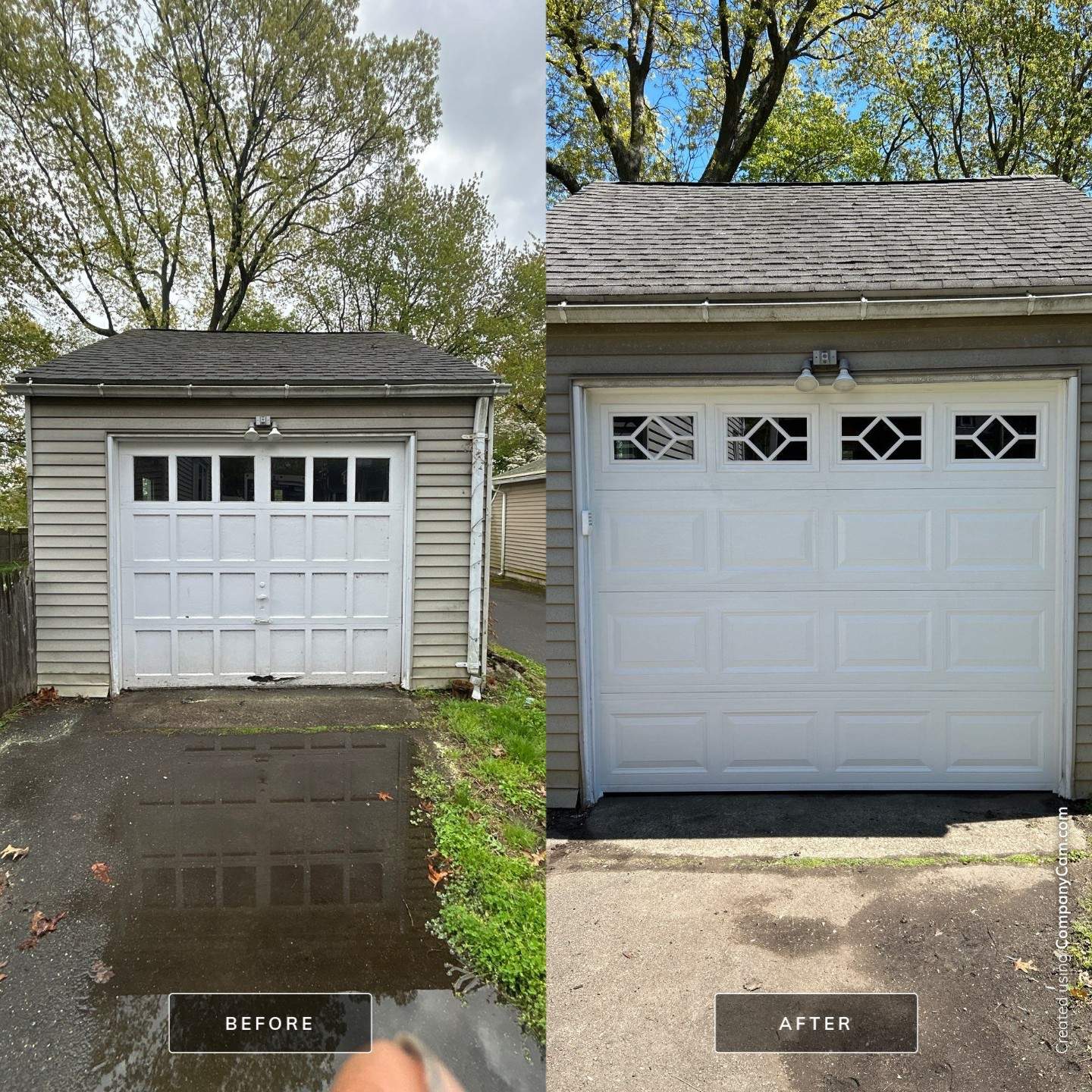 Garage Door Upgrade with Decorative Window Inserts by DiGiorgi Roofing and Siding Inc