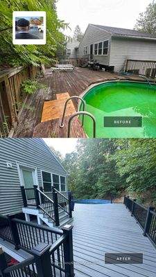 Pool Deck replacement, Trex Tropical Island Mist , Black Transcend railing. 