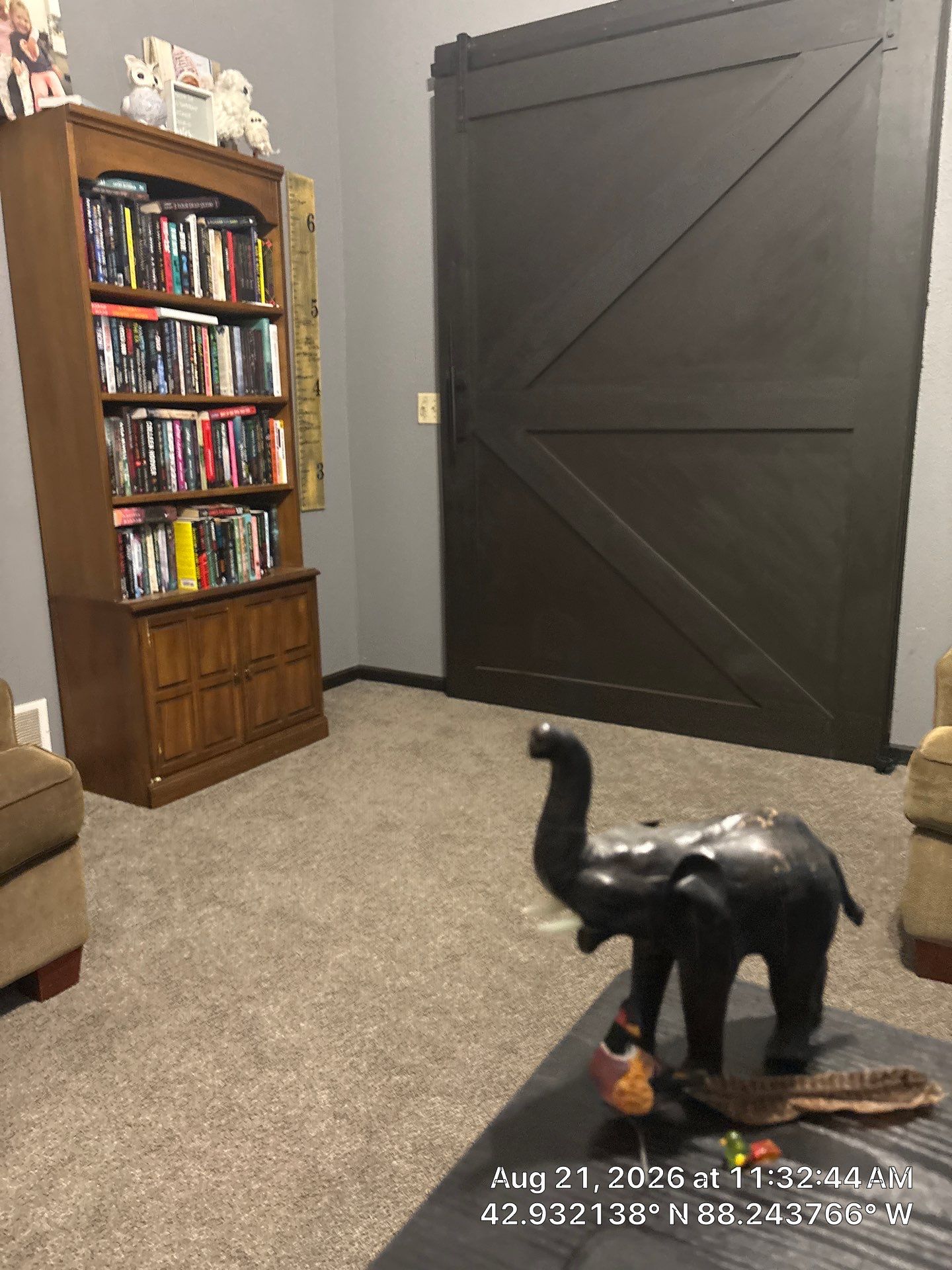 Dark Sliding Barn Door and Caged Light Ceiling Fan Installation in Waukesha by CompanyCam Sales Demo