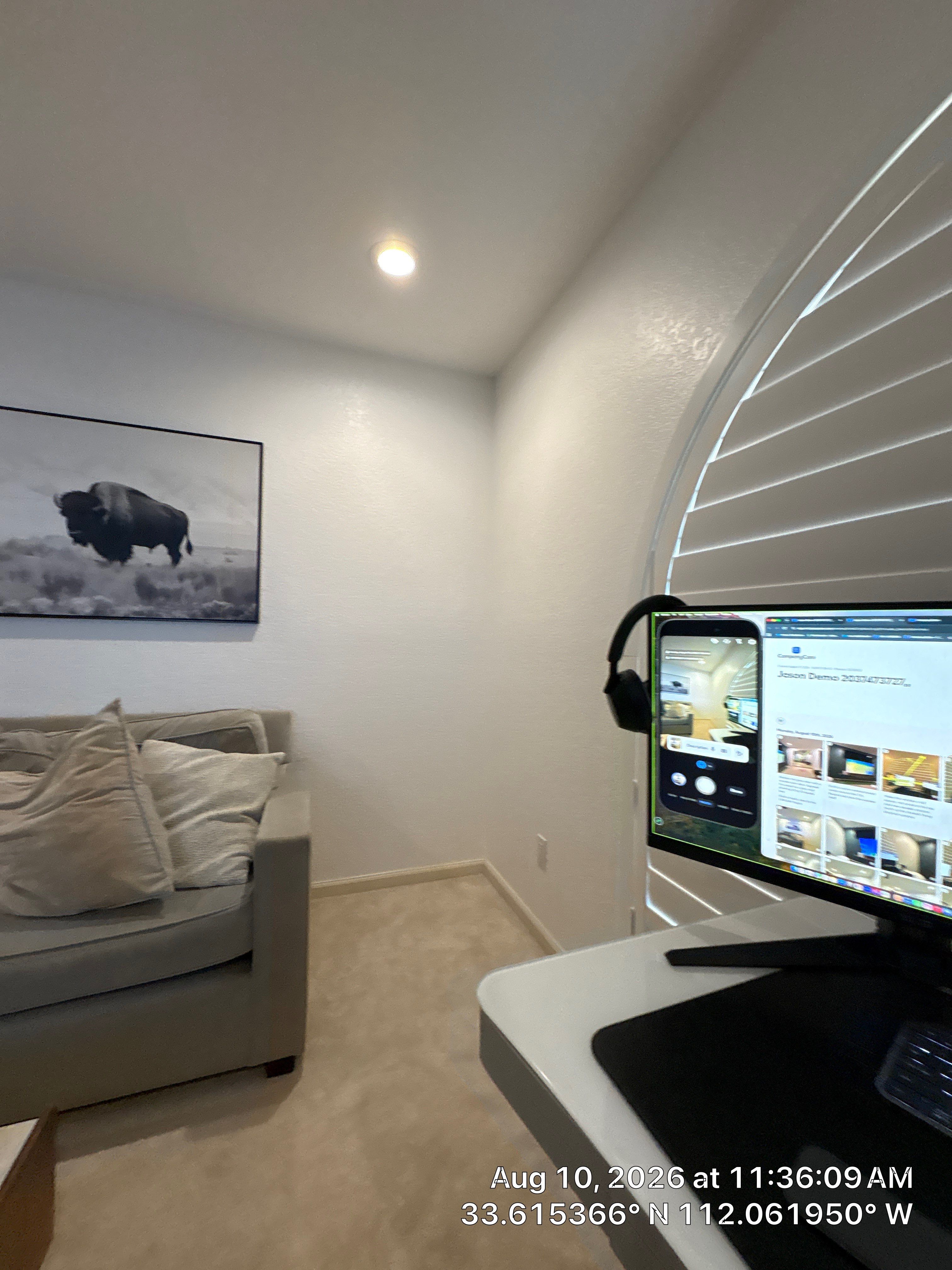 Home Office Setup with Arched Plantation Shutters in Phoenix by CompanyCam Sales Demo