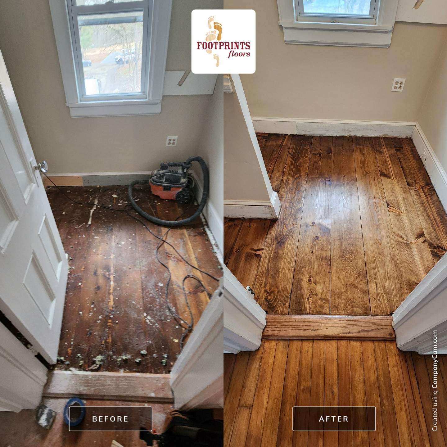 Sand & Refinish with Board Repair using Duraseal Golden Oak and Coffee Brown w/ Loba Satin Finish by Footprints Floors Morristown